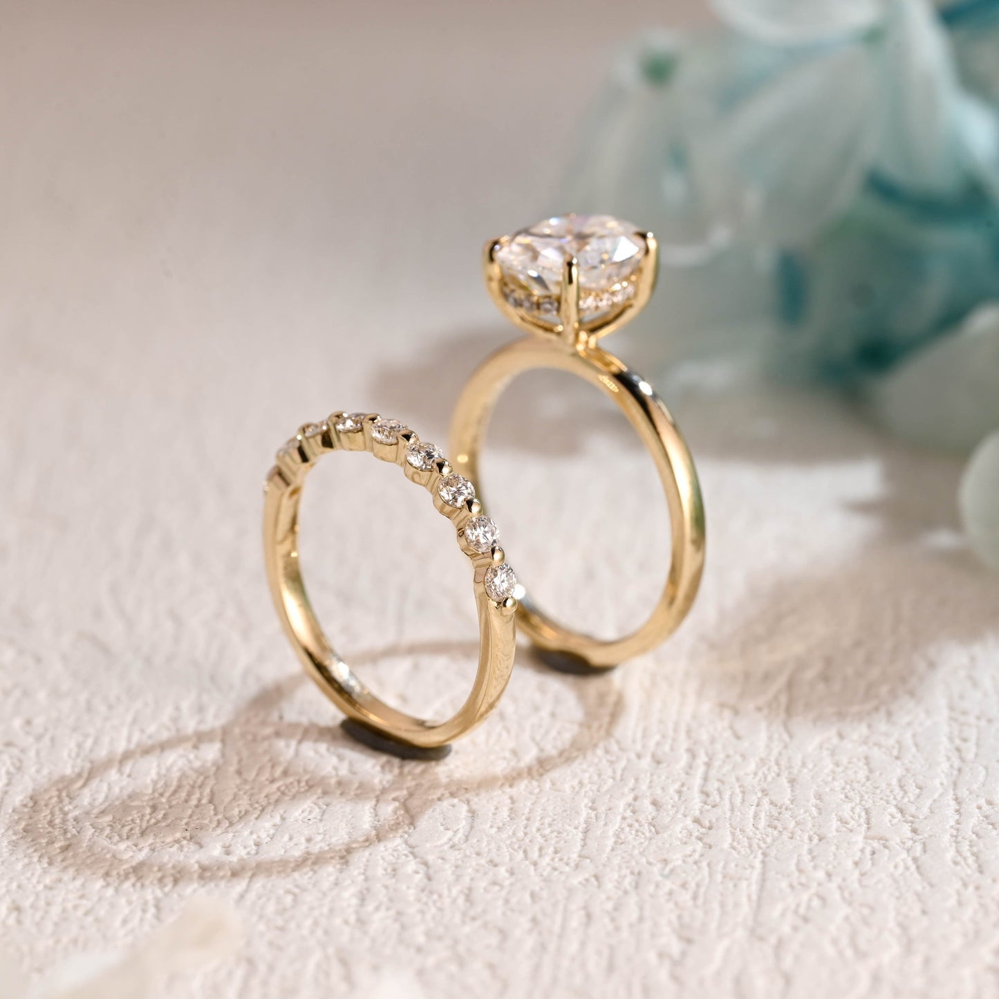 CausYou oval cut bridal set Solid Gold Oval Cut Moissanite Engagement Ring and Wedding Ring Set, Bridal Ring Set, Gift for Woman, Wife