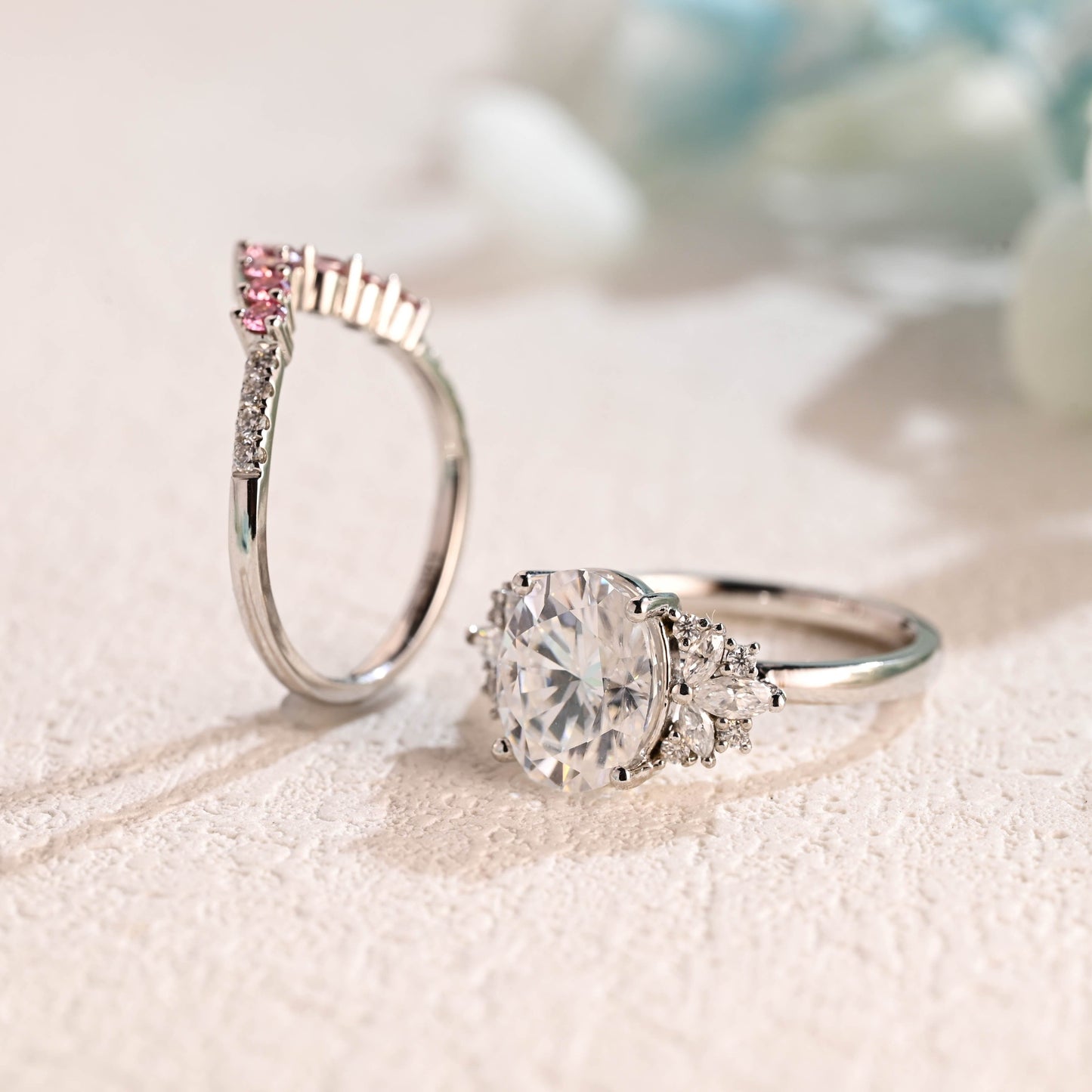 CausYou oval cut bridal set Solid Gold Oval Cut Moissanite Engagement Ring and Wedding Ring Set, Bridal Ring Set, Gift for Woman, Wife