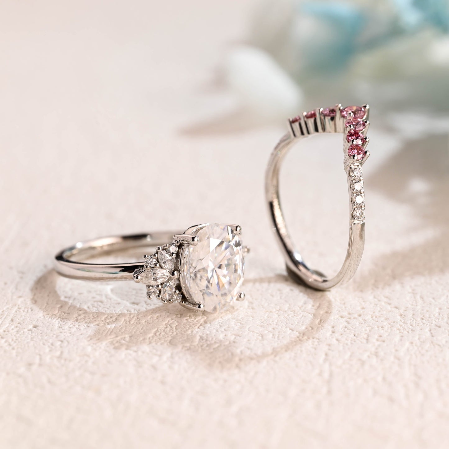 CausYou oval cut bridal set Solid Gold Oval Cut Moissanite Engagement Ring and Wedding Ring Set, Bridal Ring Set, Gift for Woman, Wife