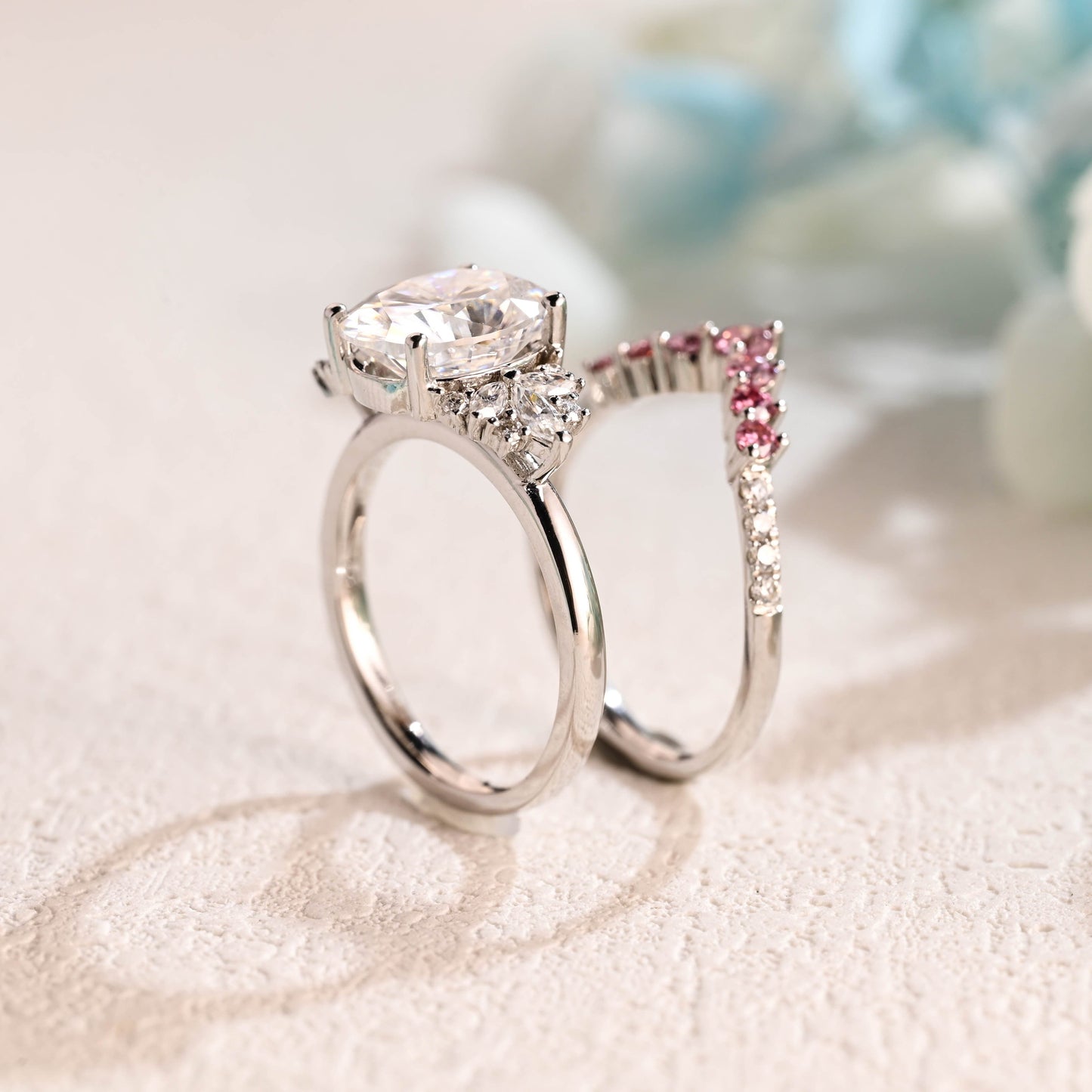 CausYou oval cut bridal set Solid Gold Oval Cut Moissanite Engagement Ring and Wedding Ring Set, Bridal Ring Set, Gift for Woman, Wife