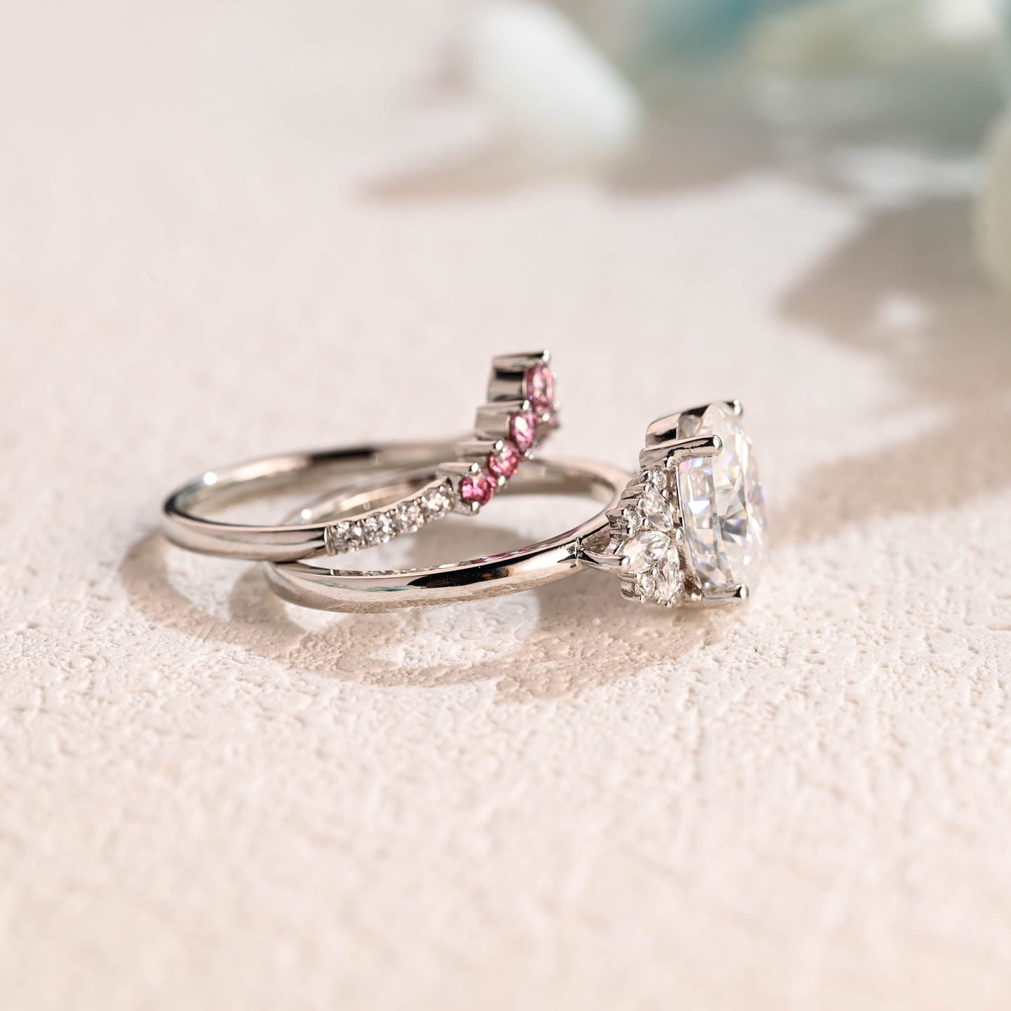 CausYou oval cut bridal set Solid Gold Oval Cut Moissanite Engagement Ring and Wedding Ring Set, Bridal Ring Set, Gift for Woman, Wife