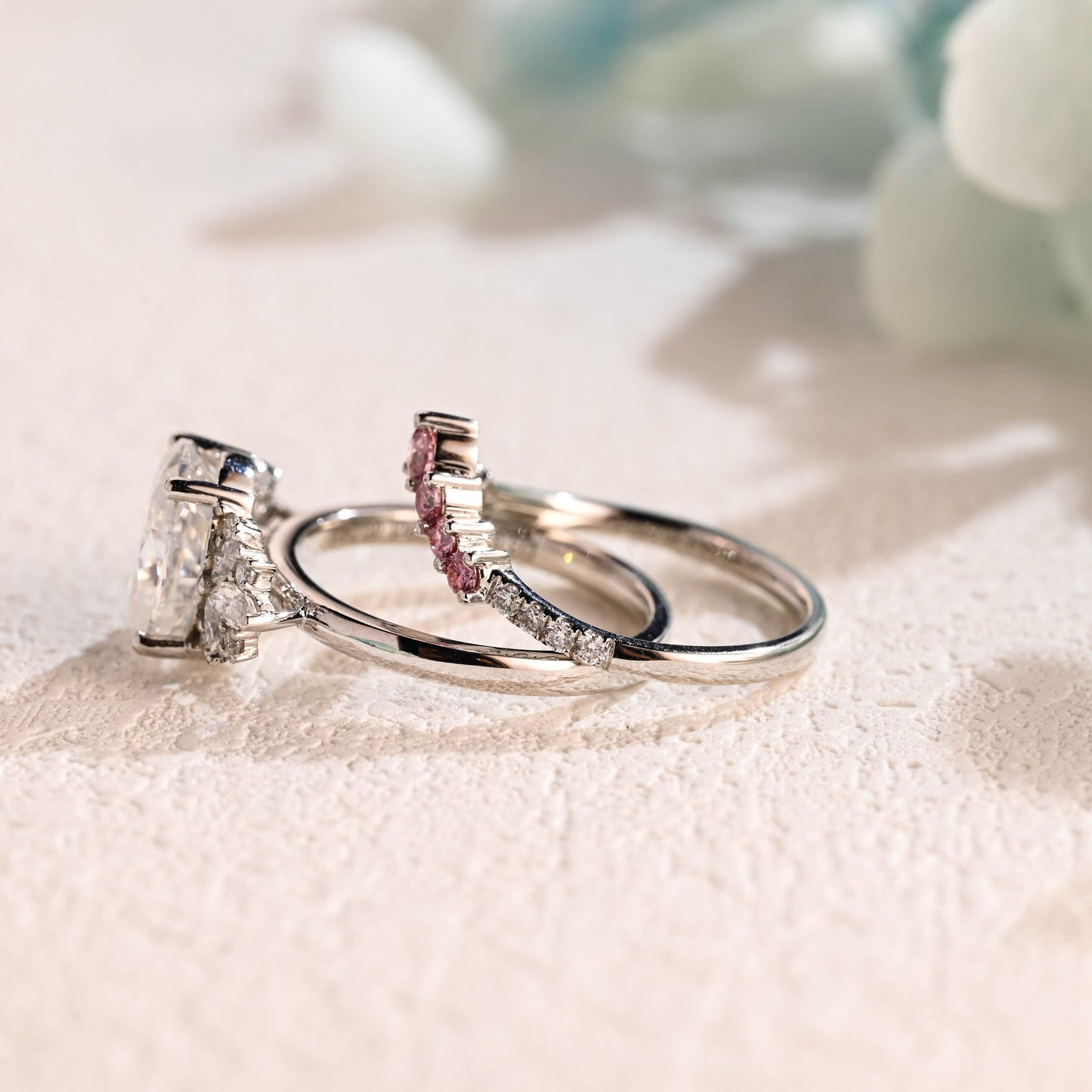 CausYou oval cut bridal set Solid Gold Oval Cut Moissanite Engagement Ring and Wedding Ring Set, Bridal Ring Set, Gift for Woman, Wife