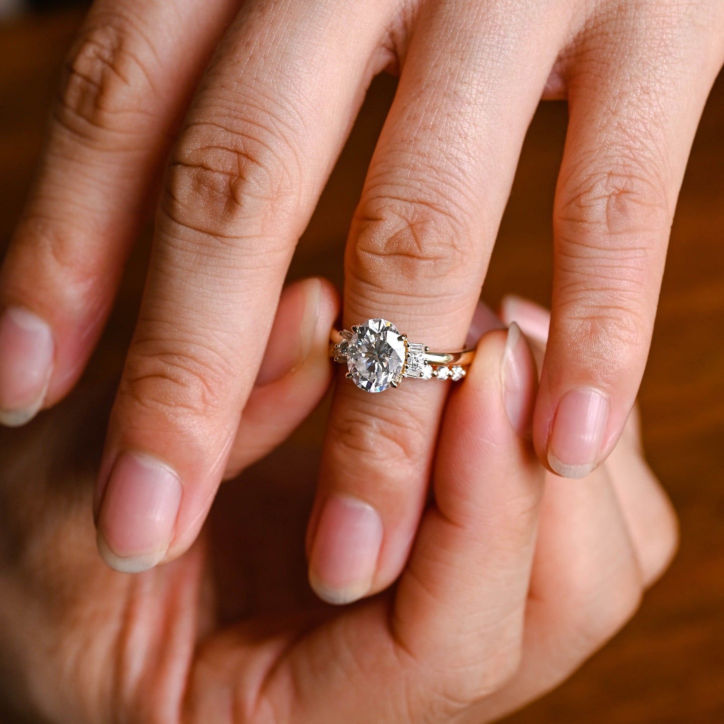 CausYou oval cut bridal set Solid Gold Oval Cut Moissanite Engagement Ring and Wedding Ring Set, Bridal Set, Gift for Woman, Wife