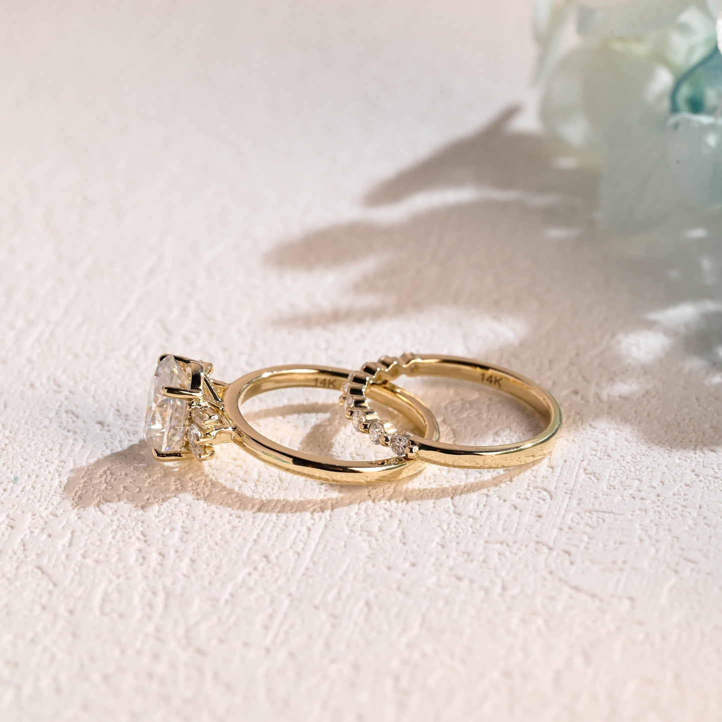 CausYou oval cut bridal set Solid Gold Oval Cut Moissanite Engagement Ring and Wedding Ring Set, Bridal Set, Gift for Woman, Wife