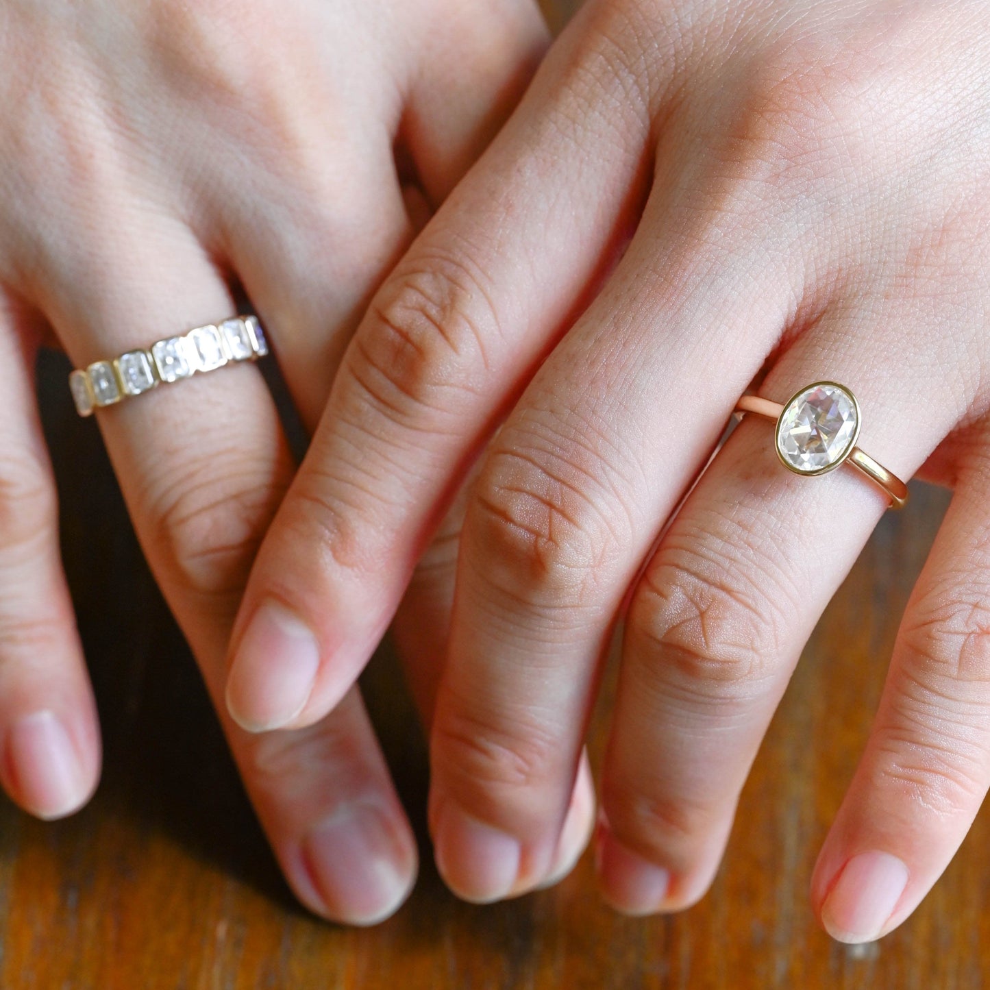 CausYou oval cut bridal set Solid Gold Solitaire Oval Cut Moissanite Engagement Ring Set