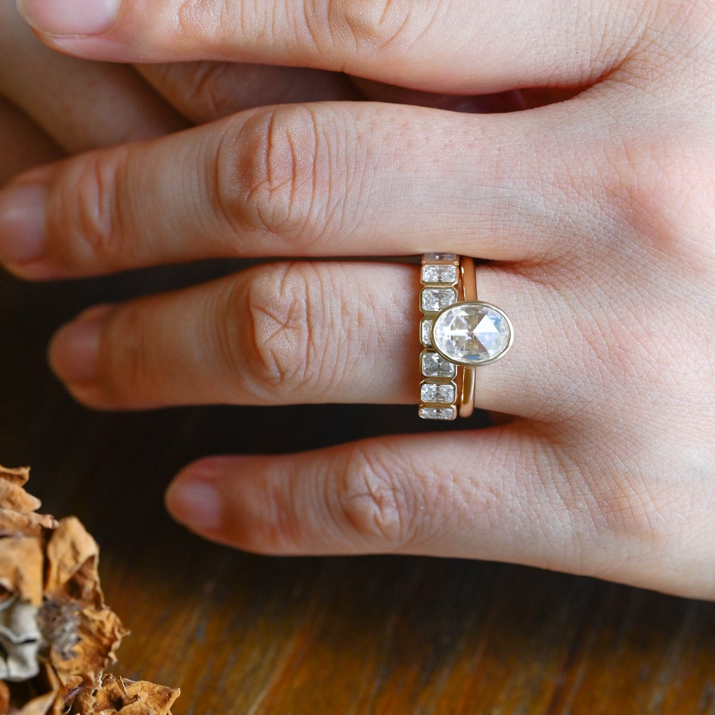 CausYou oval cut bridal set Solid Gold Solitaire Oval Cut Moissanite Engagement Ring Set