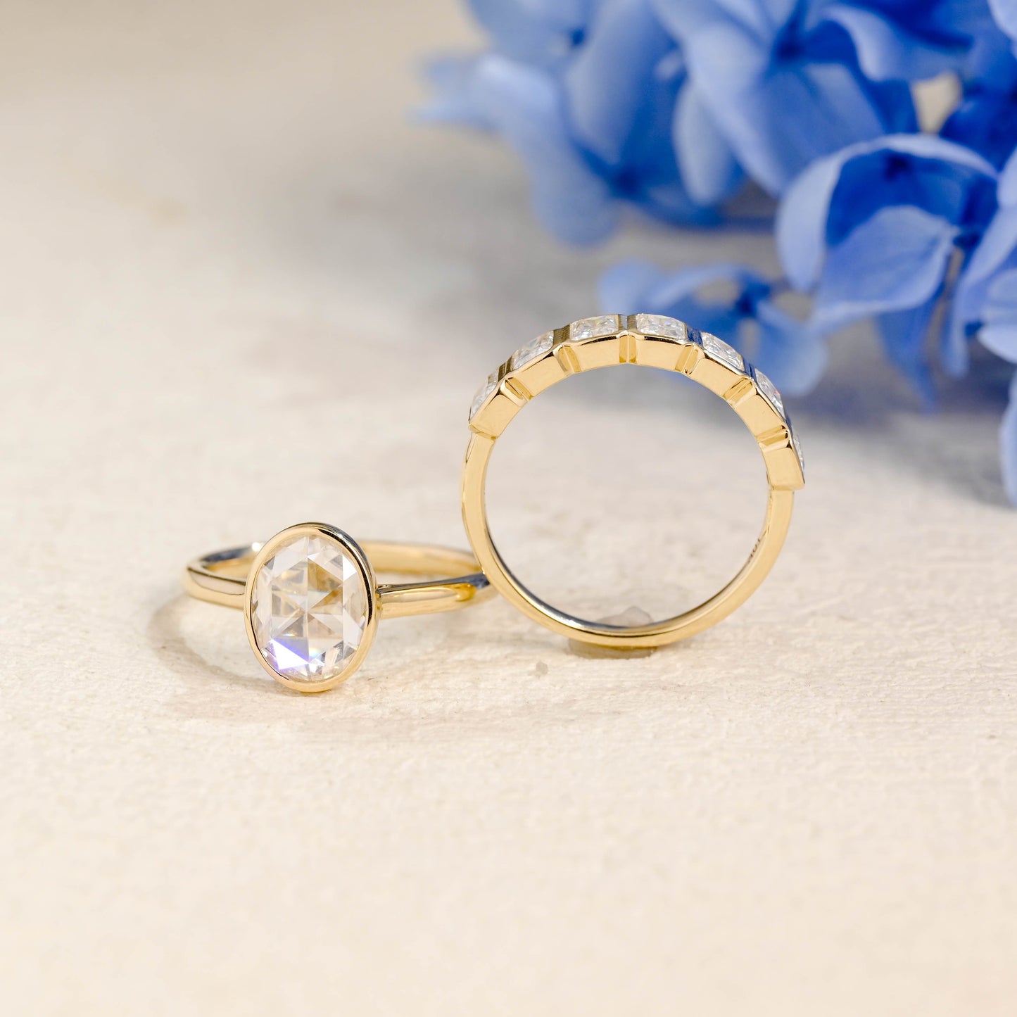 CausYou oval cut bridal set Solid Gold Solitaire Oval Cut Moissanite Engagement Ring Set