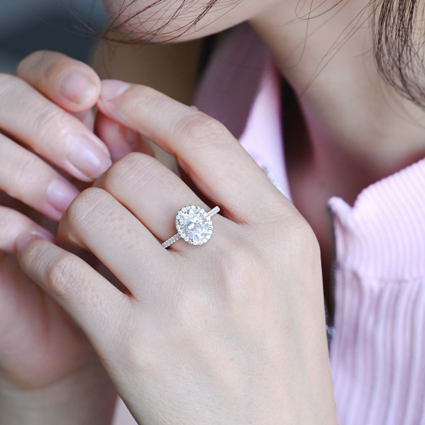 CausYou oval cut diamond engagement ring CausYou Solid Gold D/VS1 Cathedral Setting Oval Cut Lab Grown Diamond Wedding Ring, Halo Engagement Ring