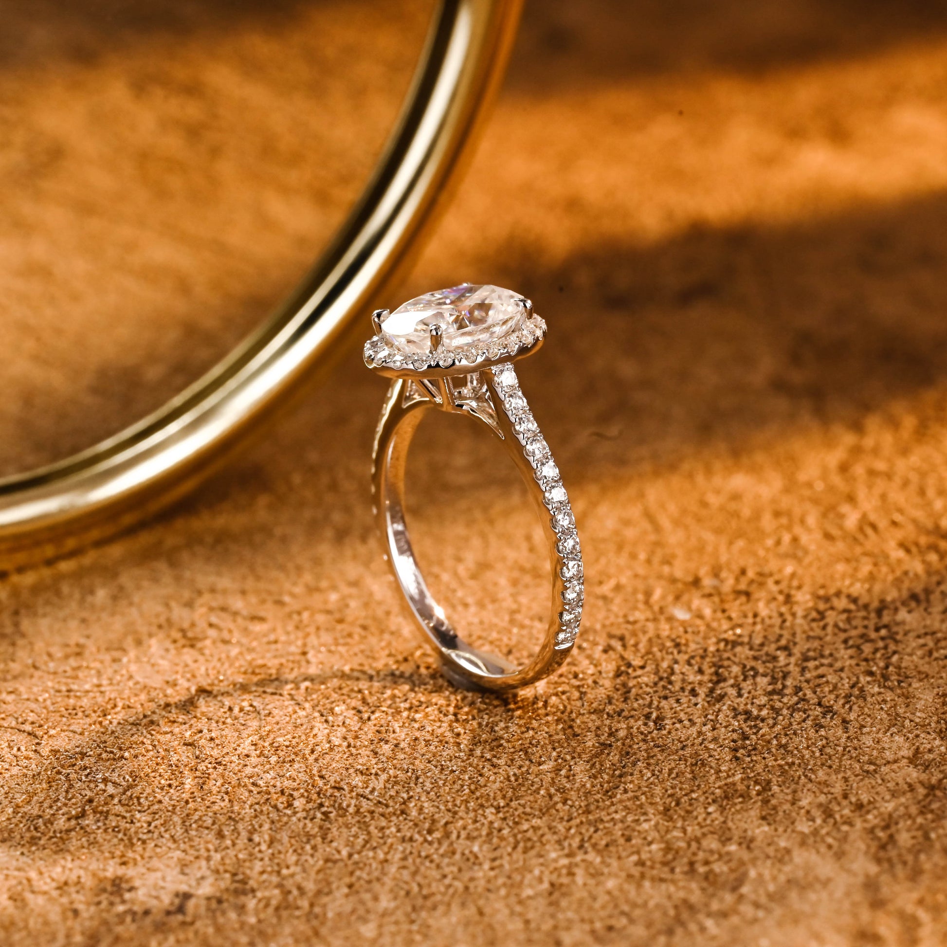 CausYou oval cut diamond engagement ring CausYou Solid Gold D/VS1 Cathedral Setting Oval Cut Lab Grown Diamond Wedding Ring, Halo Engagement Ring