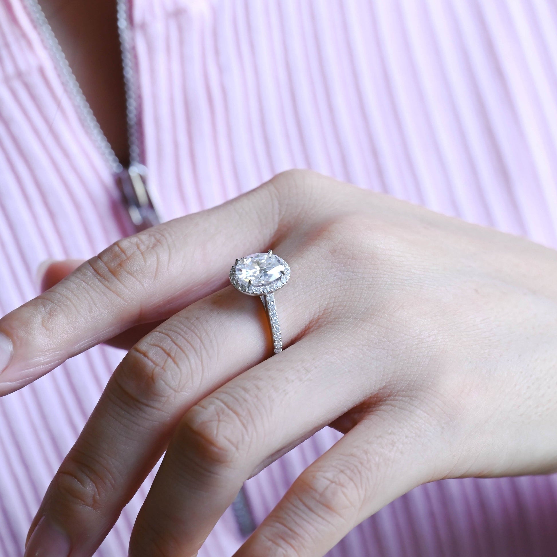 CausYou oval cut diamond engagement ring CausYou Solid Gold D/VS1 Cathedral Setting Oval Cut Lab Grown Diamond Wedding Ring, Halo Engagement Ring