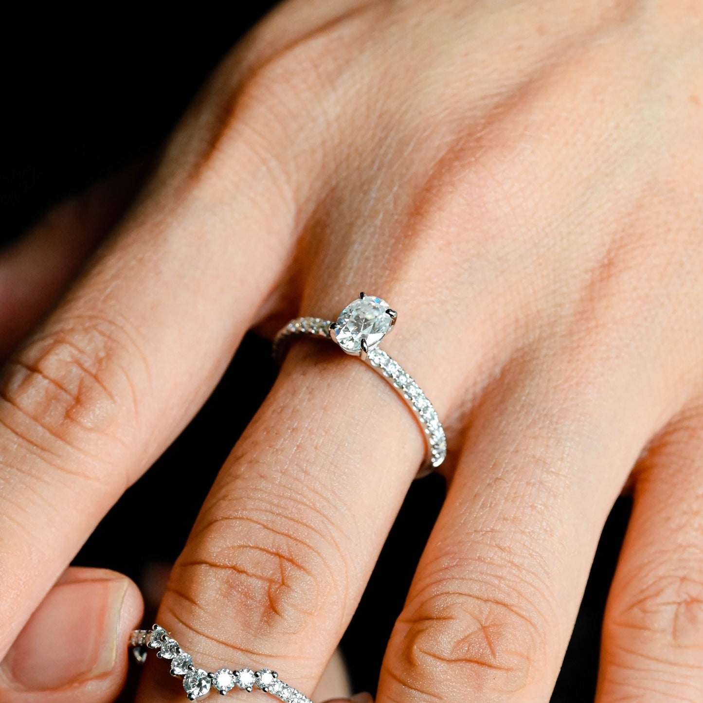 CausYou oval cut diamond engagement ring CausYou Solid Gold D/VS1 Half Pave Oval Cut Lab Grown Diamond Engagement Ring, Classic Wedding Bridal Ring