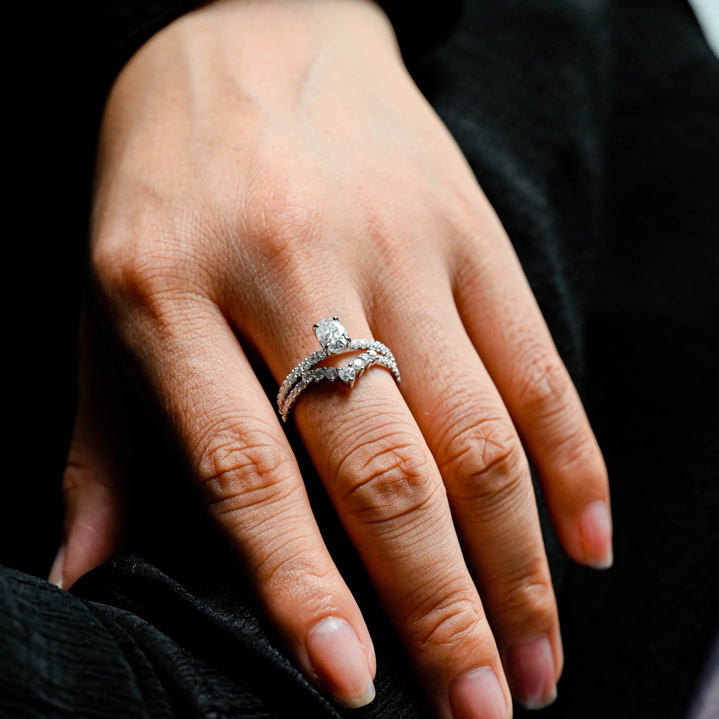 CausYou oval cut diamond engagement ring CausYou Solid Gold D/VS1 Half Pave Oval Cut Lab Grown Diamond Engagement Ring, Classic Wedding Bridal Ring