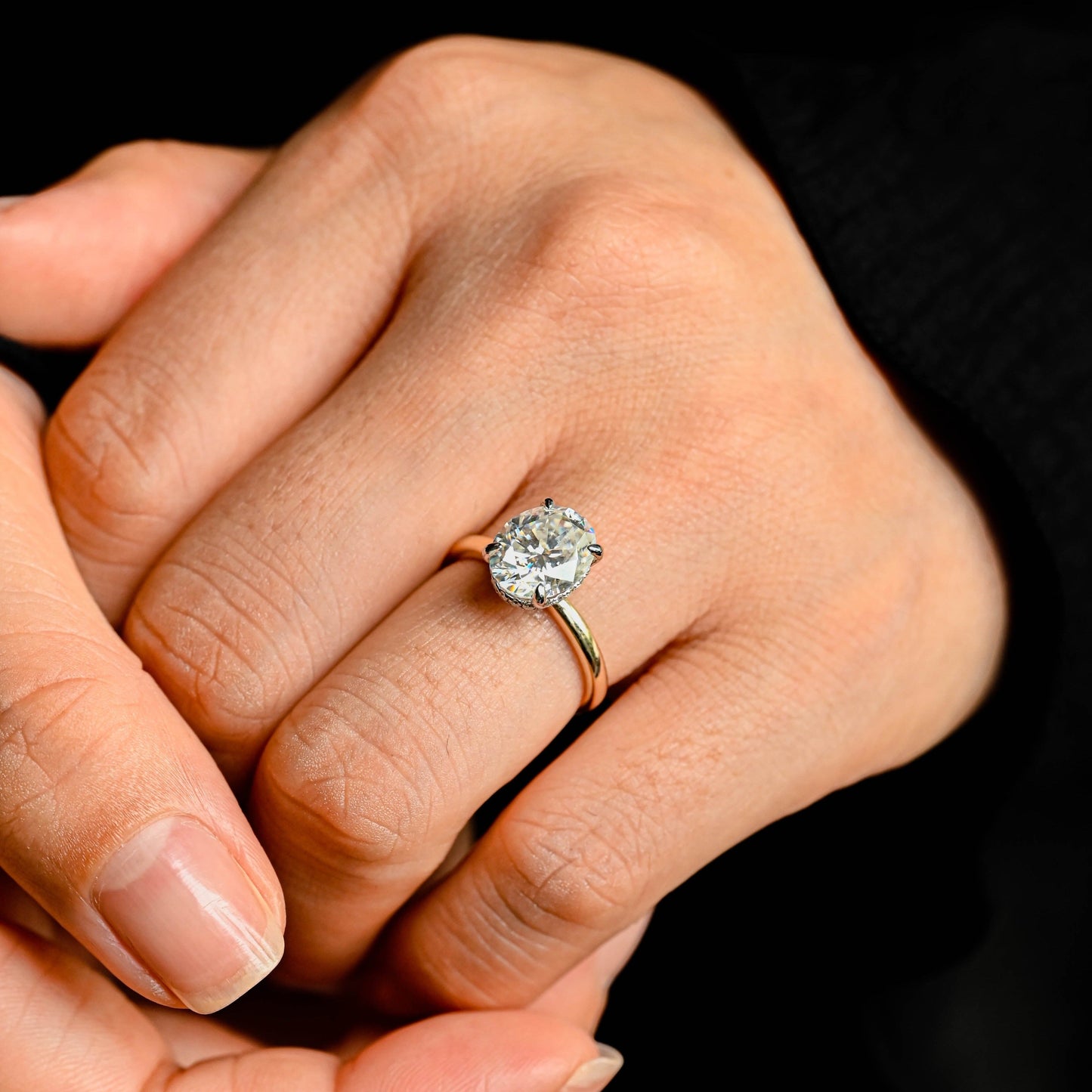 CausYou oval cut diamond engagement ring CausYou Solid Gold D/VS1 Hidden Halo Oval Cut Lab Grown Diamond Wedding Ring, Two Tone Unique Engagement Ring