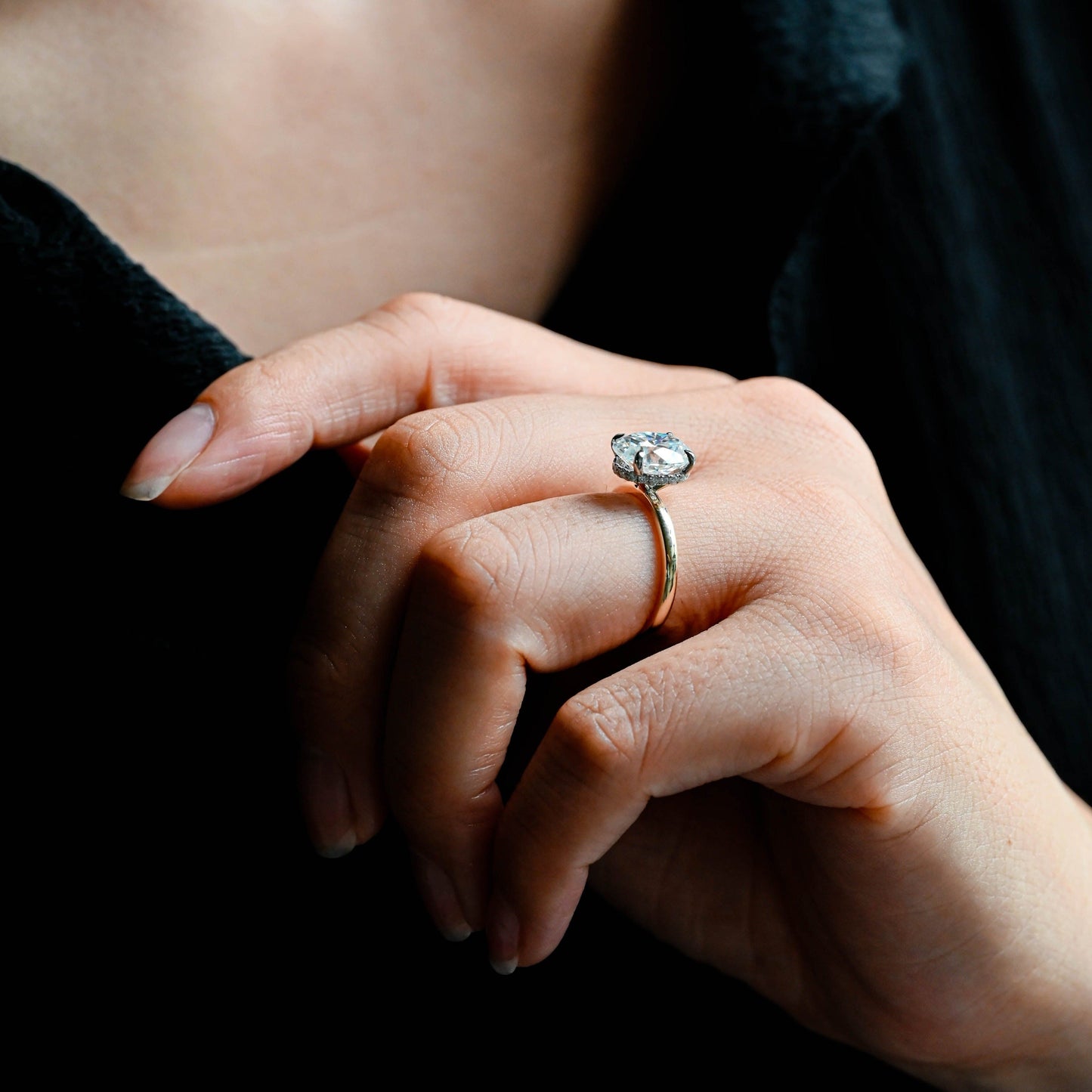 CausYou oval cut diamond engagement ring CausYou Solid Gold D/VS1 Hidden Halo Oval Cut Lab Grown Diamond Wedding Ring, Two Tone Unique Engagement Ring