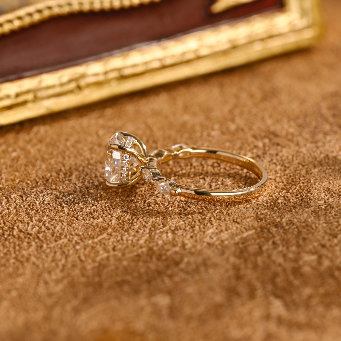 CausYou oval cut diamond engagement ring CausYou Solid Gold D/VS1 Hidden Halo Oval Lab Grown Diamond Engagement Ring, Marquise Accents Wedding Ring