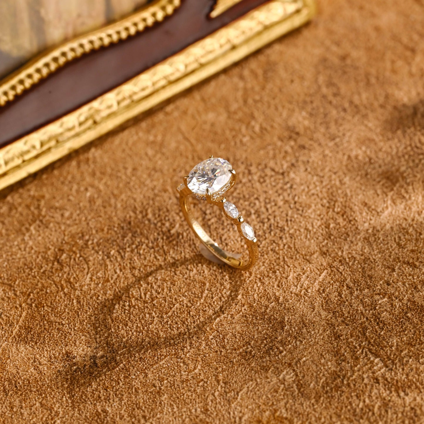 CausYou oval cut diamond engagement ring CausYou Solid Gold D/VS1 Hidden Halo Oval Lab Grown Diamond Engagement Ring, Marquise Accents Wedding Ring