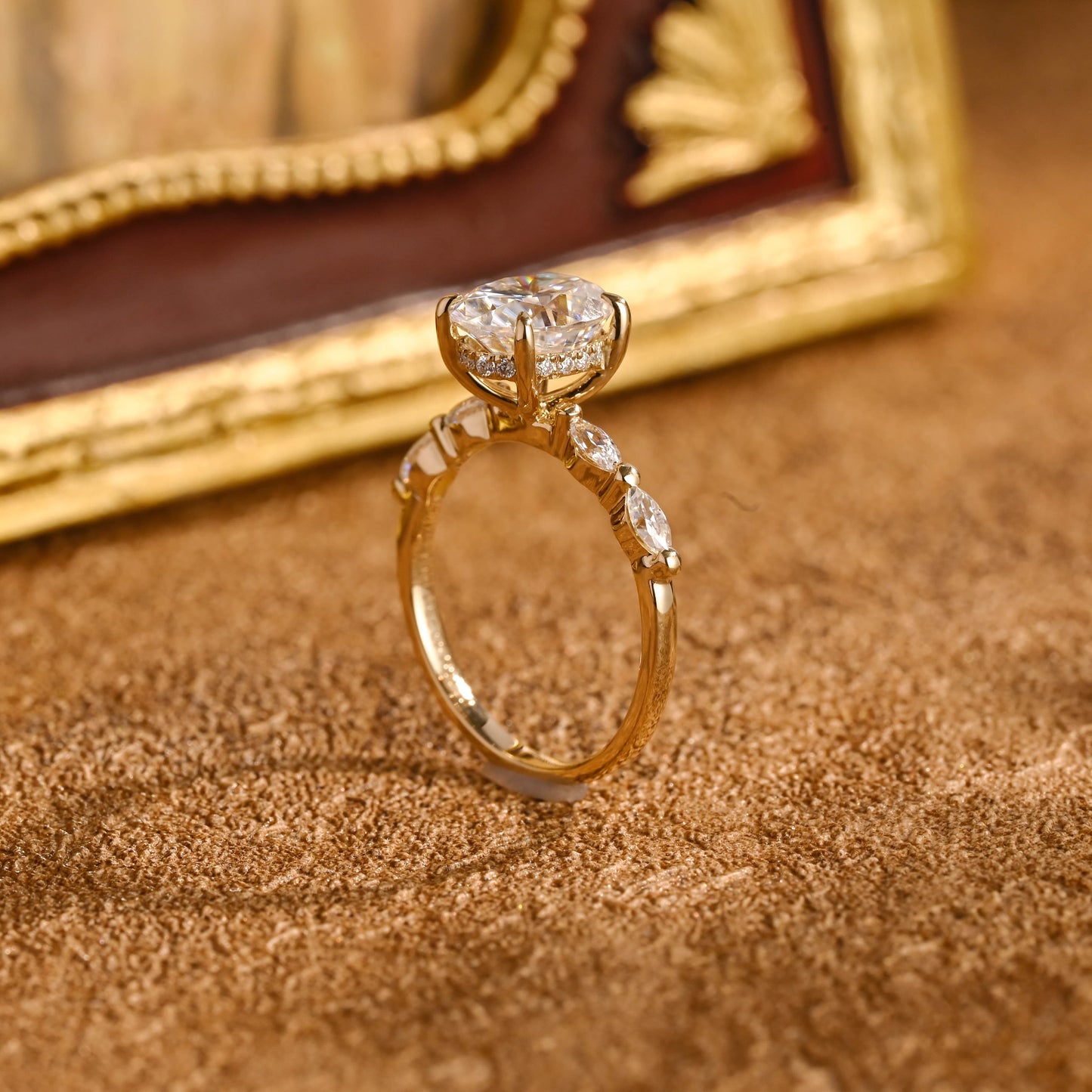CausYou oval cut diamond engagement ring CausYou Solid Gold D/VS1 Hidden Halo Oval Lab Grown Diamond Engagement Ring, Marquise Accents Wedding Ring