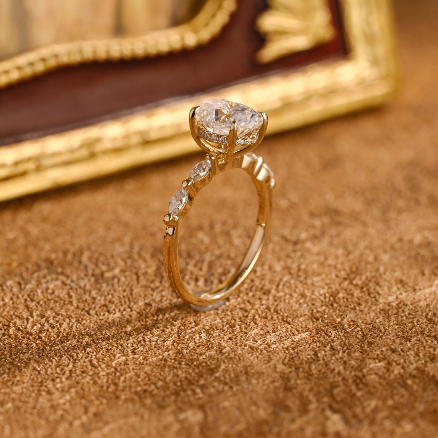CausYou oval cut diamond engagement ring CausYou Solid Gold D/VS1 Hidden Halo Oval Lab Grown Diamond Engagement Ring, Marquise Accents Wedding Ring