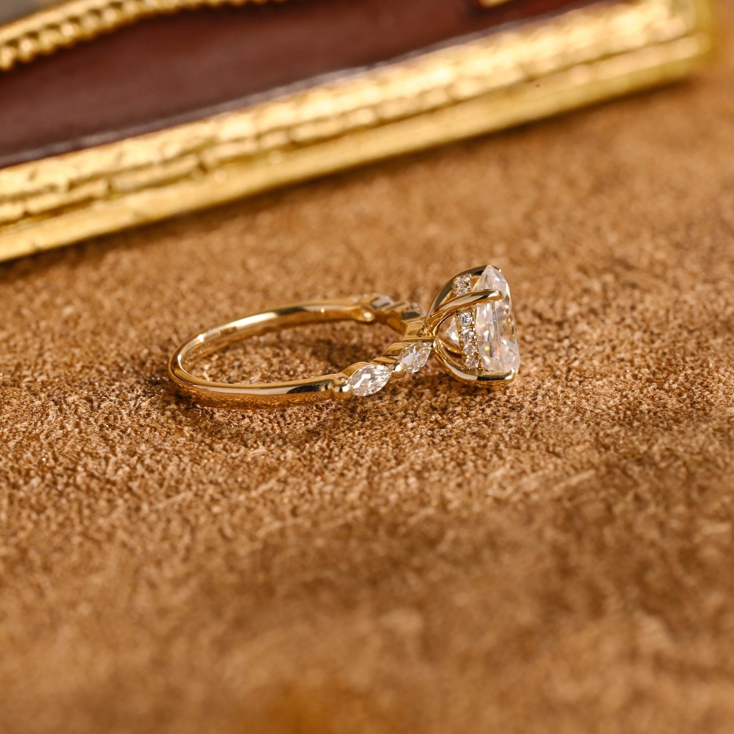 CausYou oval cut diamond engagement ring CausYou Solid Gold D/VS1 Hidden Halo Oval Lab Grown Diamond Engagement Ring, Marquise Accents Wedding Ring