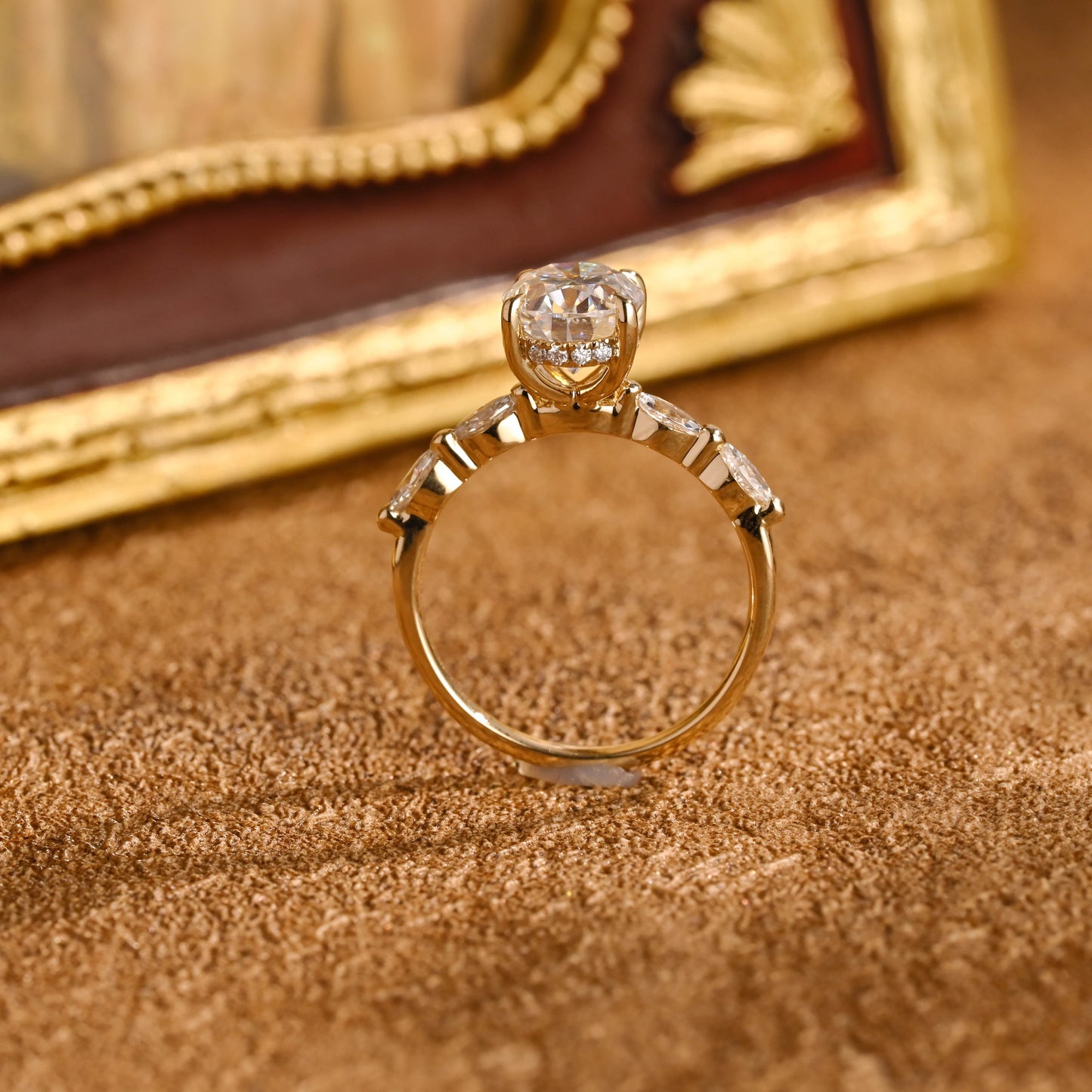 CausYou oval cut diamond engagement ring CausYou Solid Gold D/VS1 Hidden Halo Oval Lab Grown Diamond Engagement Ring, Marquise Accents Wedding Ring