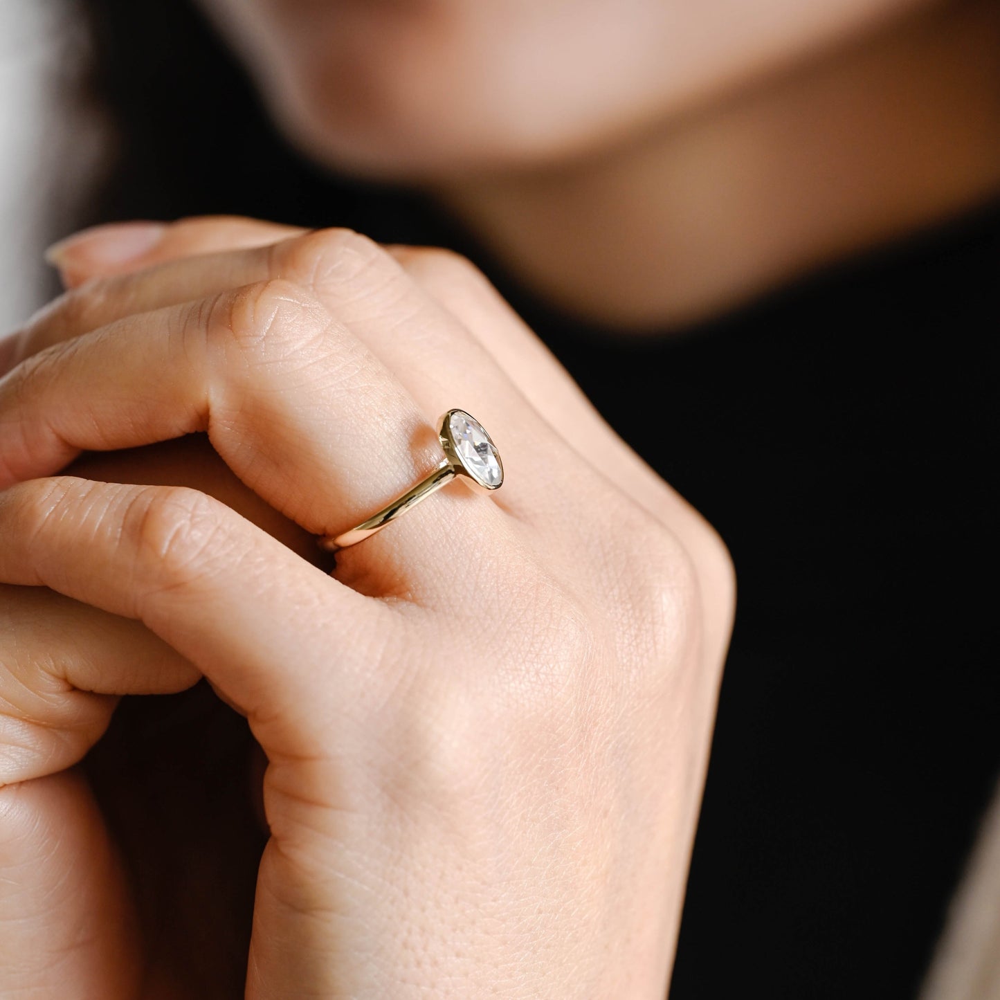 CausYou oval cut moissanite engagement ring CausYou Rose Cut Bezel Oval Moissanite Engagement Ring, High Setting Wedding Ring Promise Ring, Gifts for Women Wife