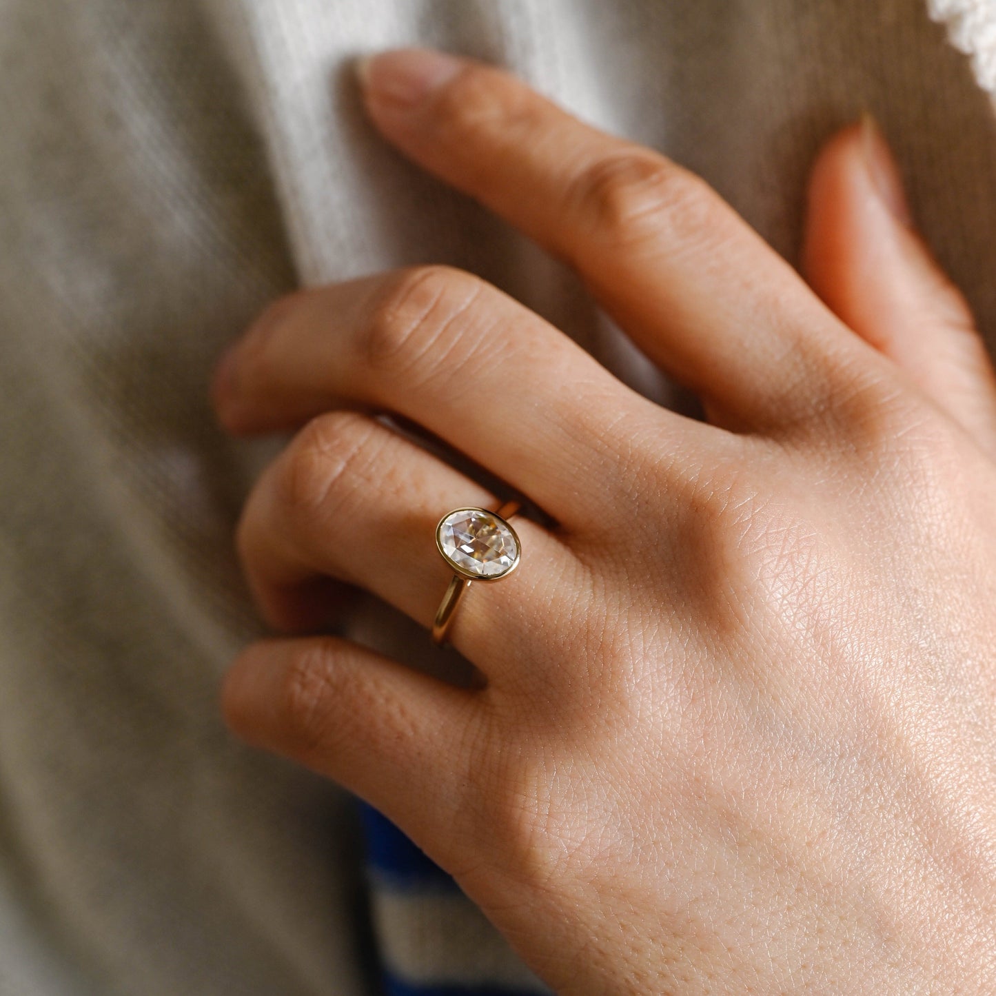 CausYou oval cut moissanite engagement ring CausYou Rose Cut Bezel Oval Moissanite Engagement Ring, High Setting Wedding Ring Promise Ring, Gifts for Women Wife
