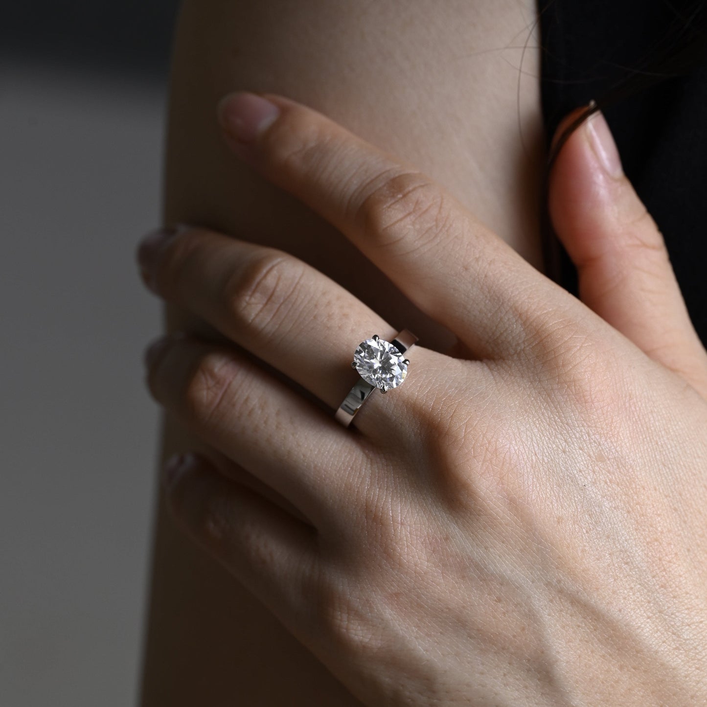 CausYou oval cut moissanite engagement ring CausYou Solid Gold 3mm Width Oval Cut Moissanite Engagement Ring, Solitaire Ring