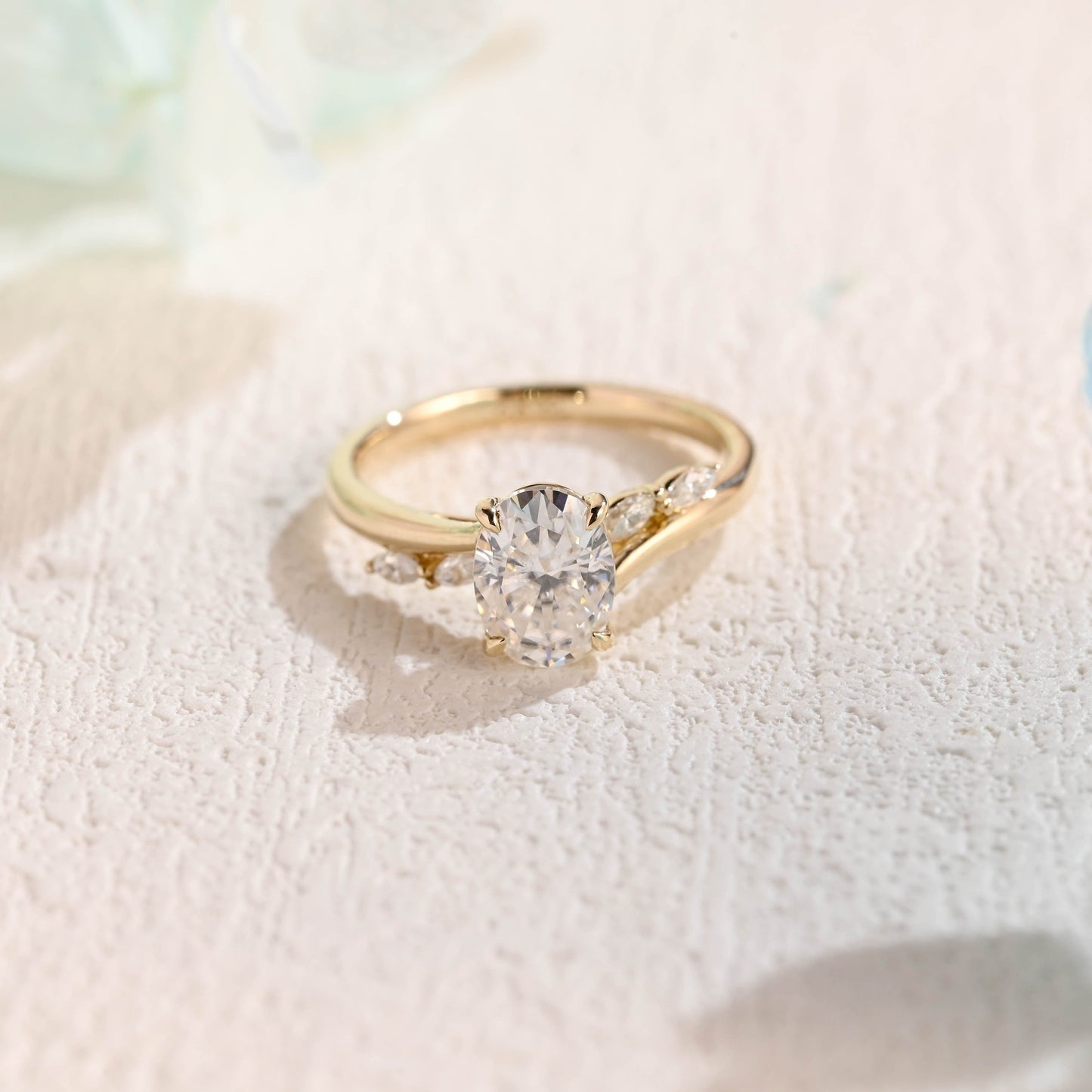 CausYou oval cut moissanite engagement ring CausYou Solid Gold Bypass Oval Cut Moissanite Engagement Ring, Leaf Wedding Ring Promise Ring for Women
