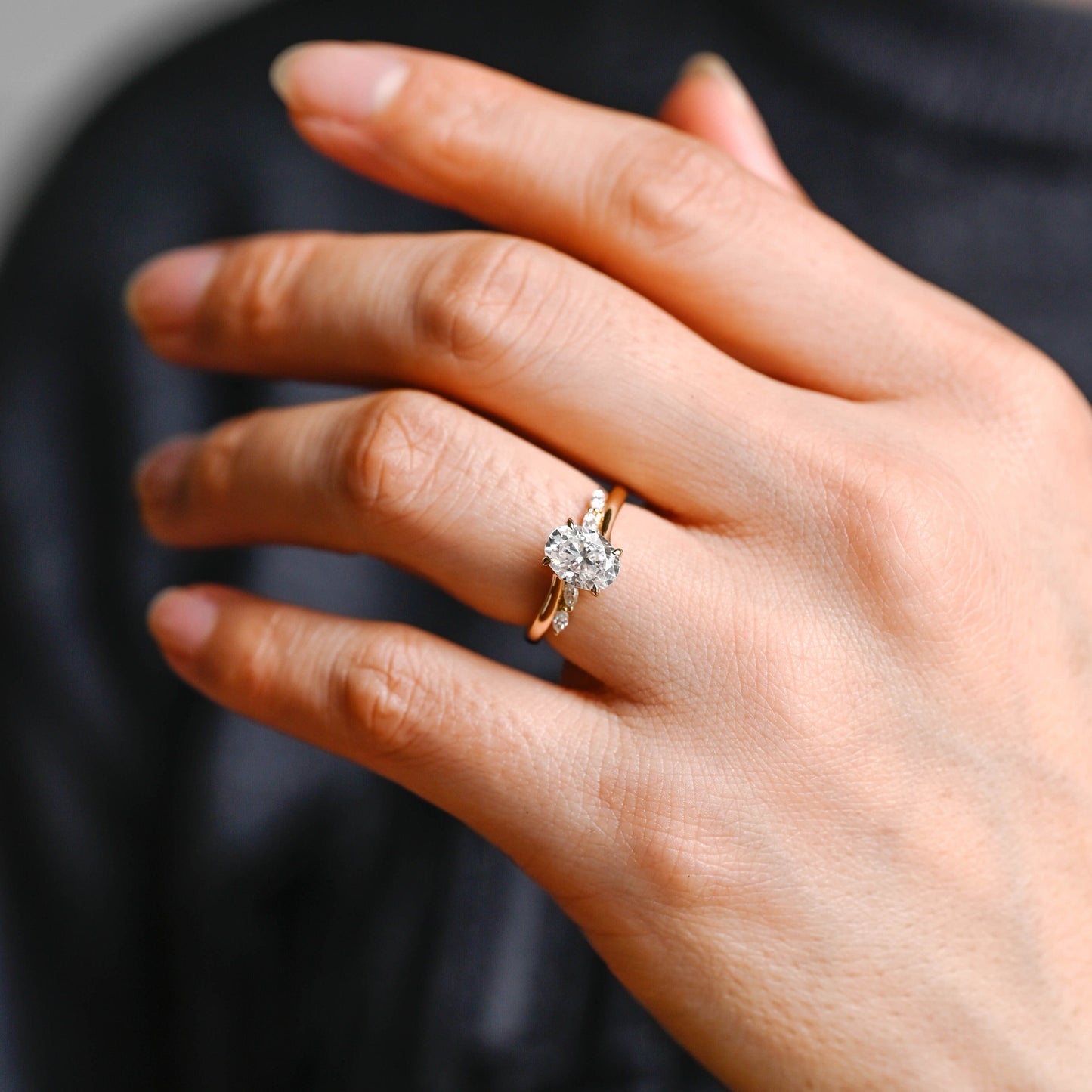 CausYou oval cut moissanite engagement ring CausYou Solid Gold Bypass Oval Cut Moissanite Engagement Ring, Leaf Wedding Ring Promise Ring for Women