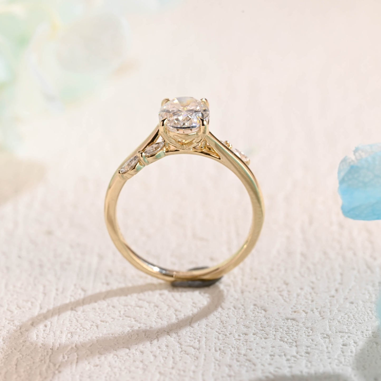 CausYou oval cut moissanite engagement ring CausYou Solid Gold Bypass Oval Cut Moissanite Engagement Ring, Leaf Wedding Ring Promise Ring for Women