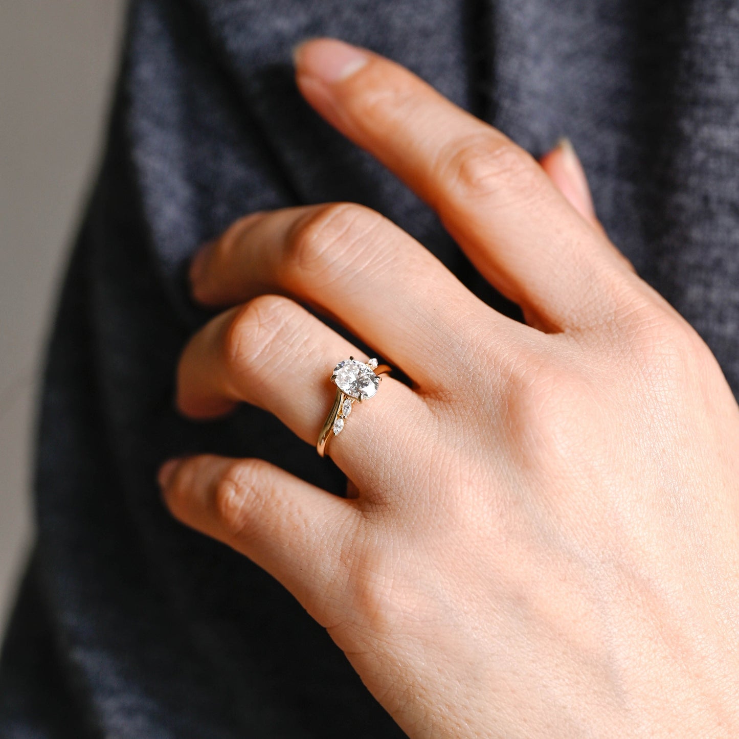 CausYou oval cut moissanite engagement ring CausYou Solid Gold Bypass Oval Cut Moissanite Engagement Ring, Leaf Wedding Ring Promise Ring for Women