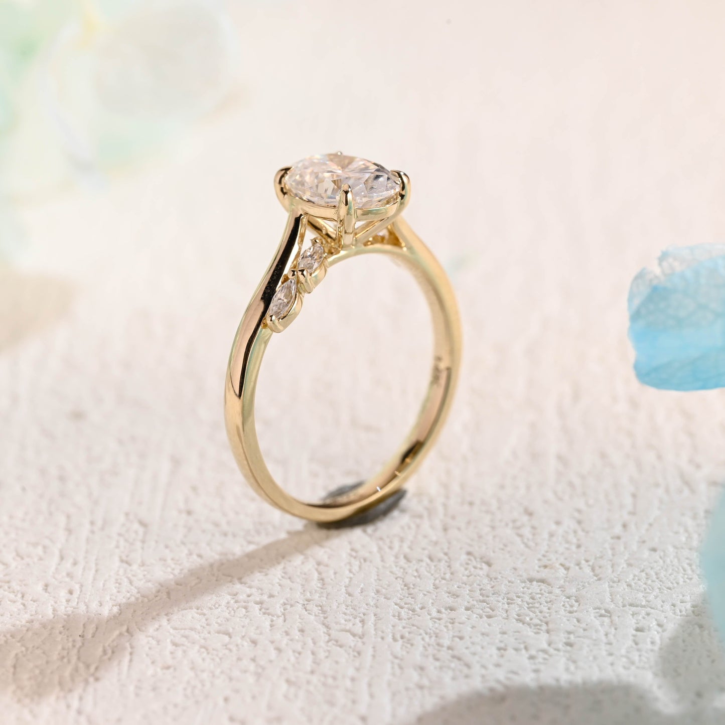 CausYou oval cut moissanite engagement ring CausYou Solid Gold Bypass Oval Cut Moissanite Engagement Ring, Leaf Wedding Ring Promise Ring for Women