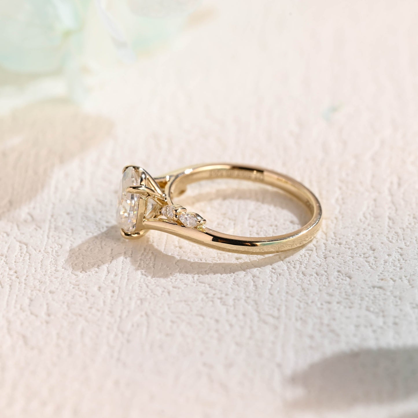 CausYou oval cut moissanite engagement ring CausYou Solid Gold Bypass Oval Cut Moissanite Engagement Ring, Leaf Wedding Ring Promise Ring for Women