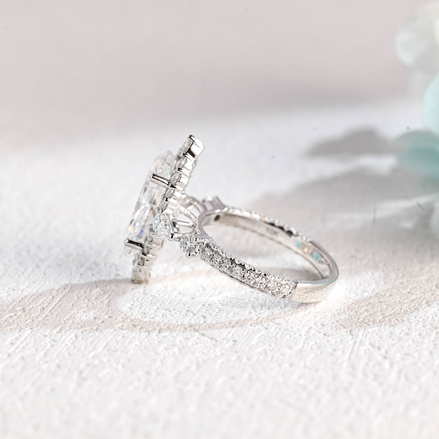 CausYou oval cut moissanite engagement ring CausYou Solid Gold Crushed Ice Cut Oval Moissanite Engagement Ring, Unique Halo Wedding Bridal Ring for Women