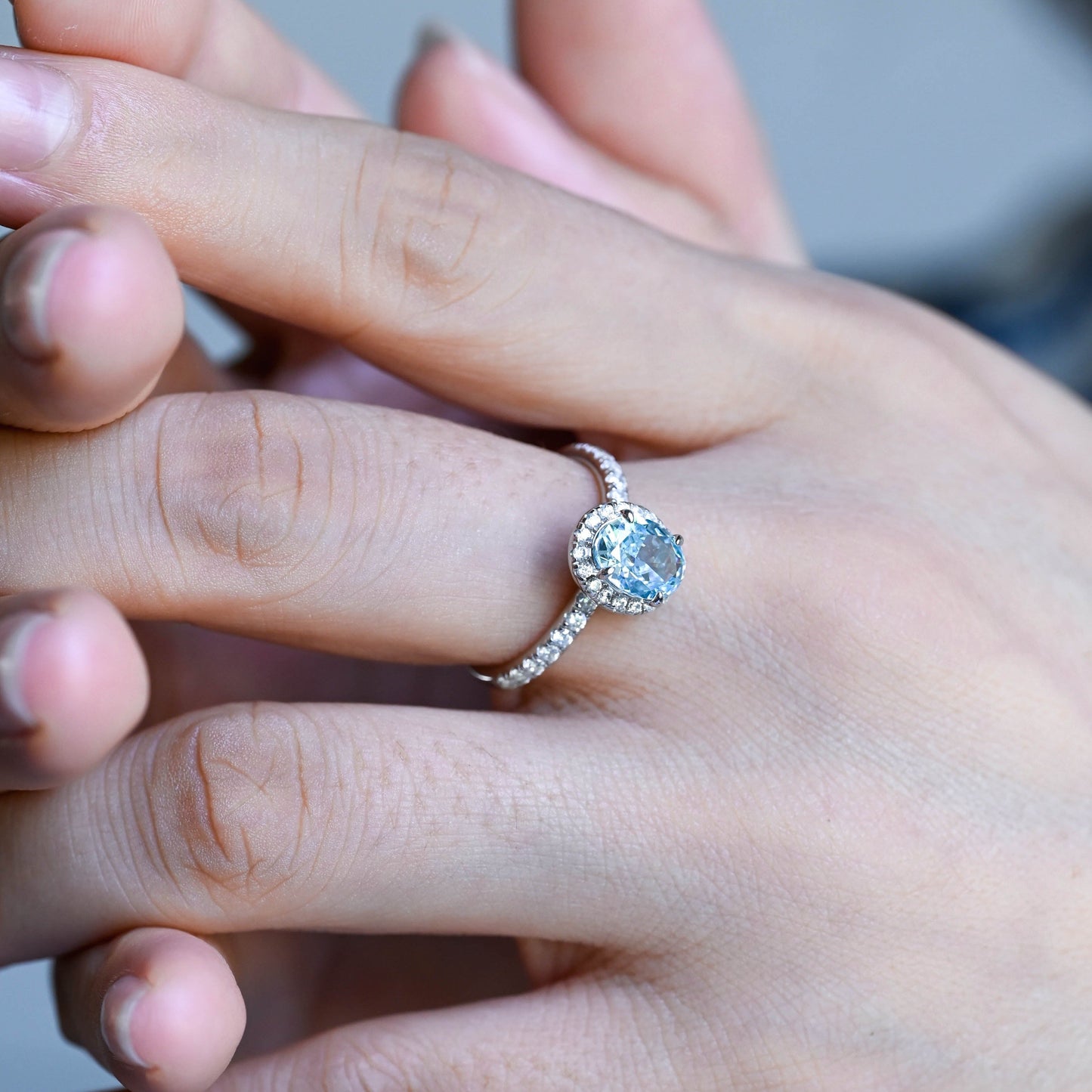 CausYou oval cut moissanite engagement ring CausYou Solid Gold Oval Cut Aquamarine Engagement Ring, Promise Ring, Proposal Ring, Gift for Women Wife