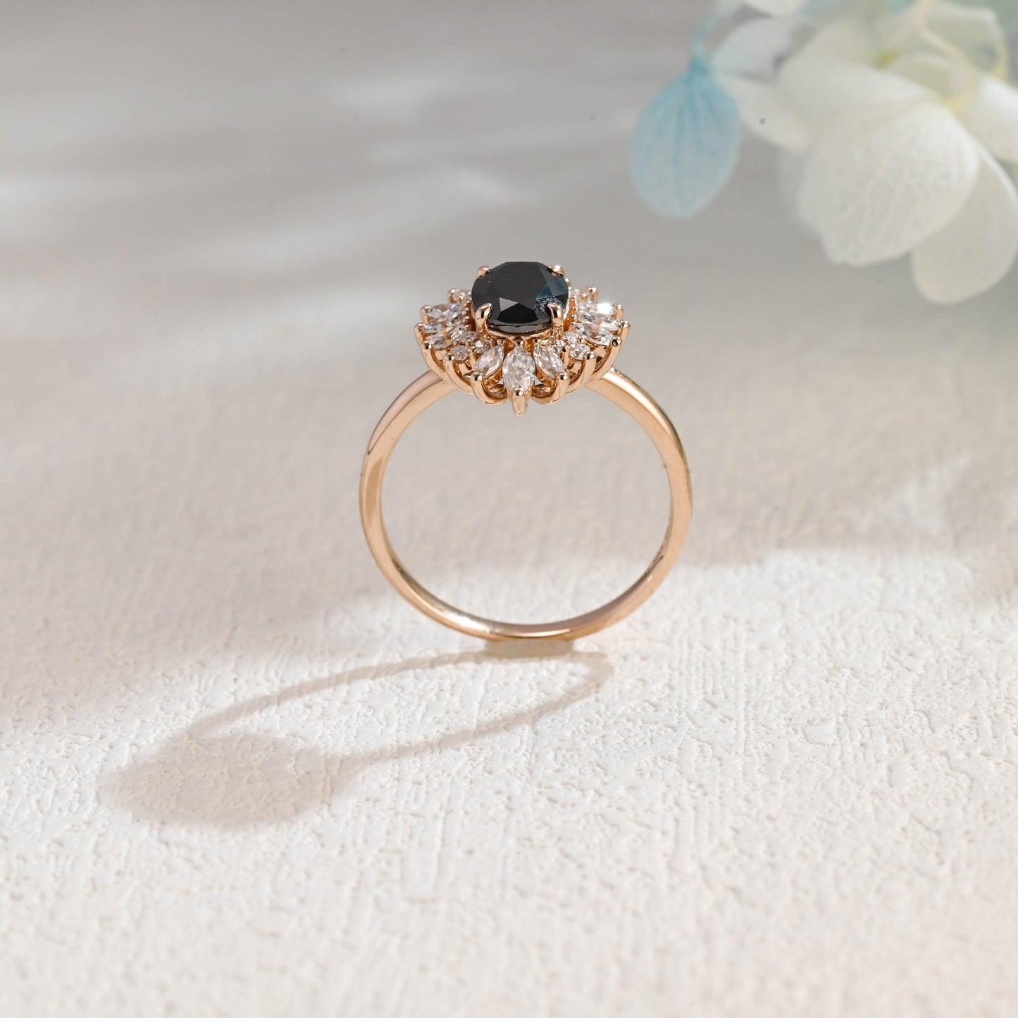 CausYou oval cut moissanite engagement ring CausYou Solid Gold Oval Cut Black Moissanite Engagement Ring, Starburst Promise Ring, Proposal Ring, Gift for Woman, Wife