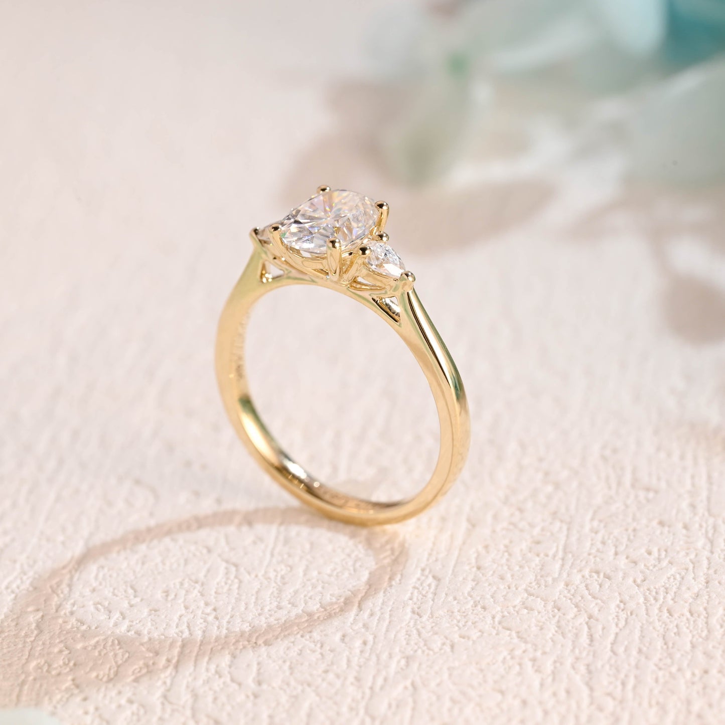 CausYou oval cut moissanite engagement ring CausYou Three Stone Oval Cut Moissanite Engagement Ring, Round Prongs Pear Accents Moissanite Ring, Anniversary Ring