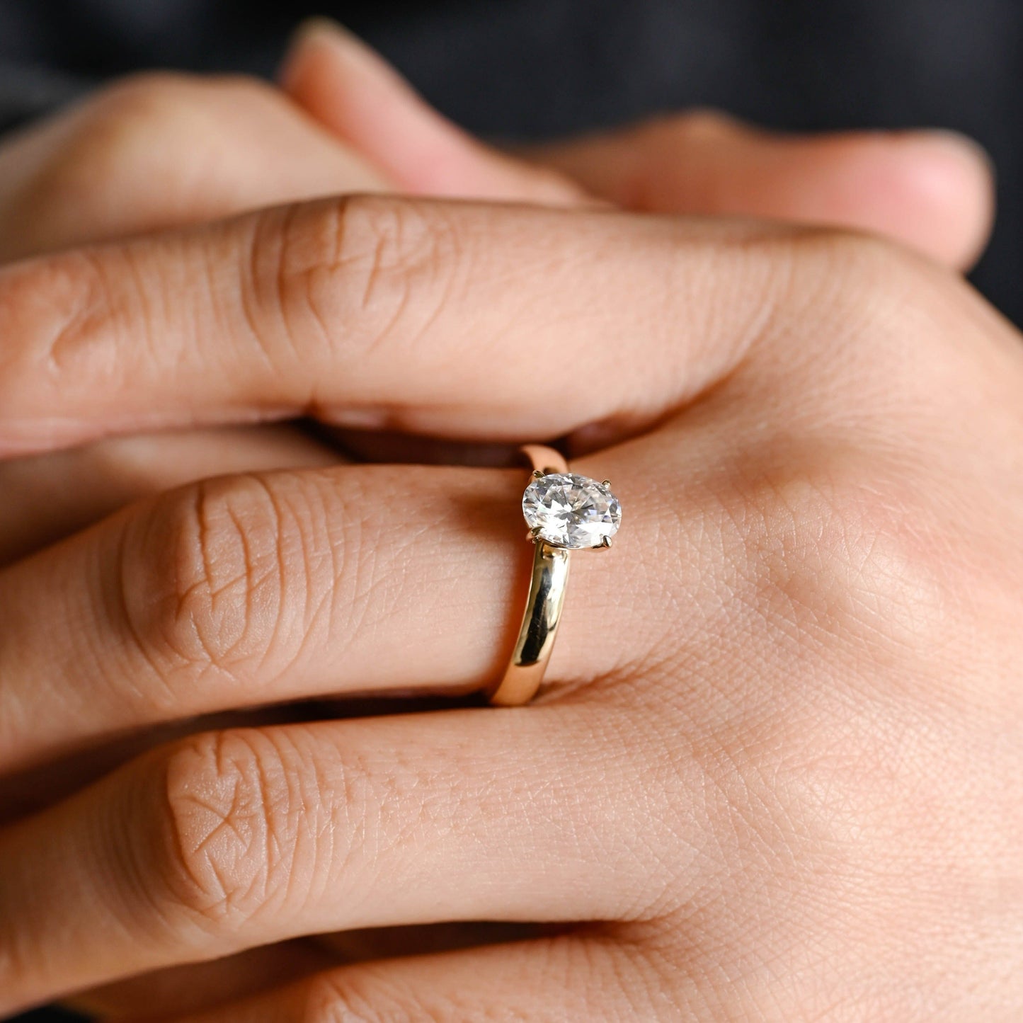 CausYou oval cut moissanite engagement ring Solid Gold 3.5mm Width Solitaire Oval Cut Moissanite Engagement Ring