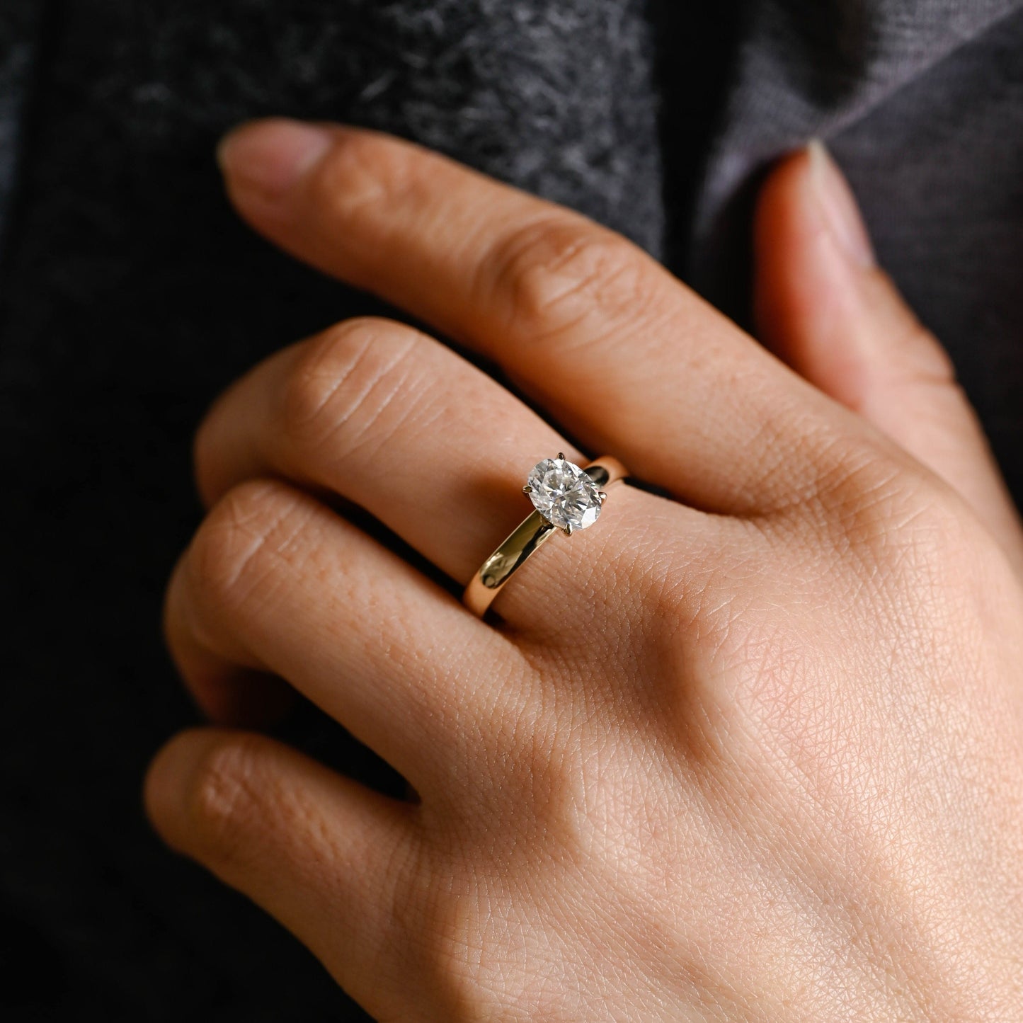 CausYou oval cut moissanite engagement ring Solid Gold 3.5mm Width Solitaire Oval Cut Moissanite Engagement Ring
