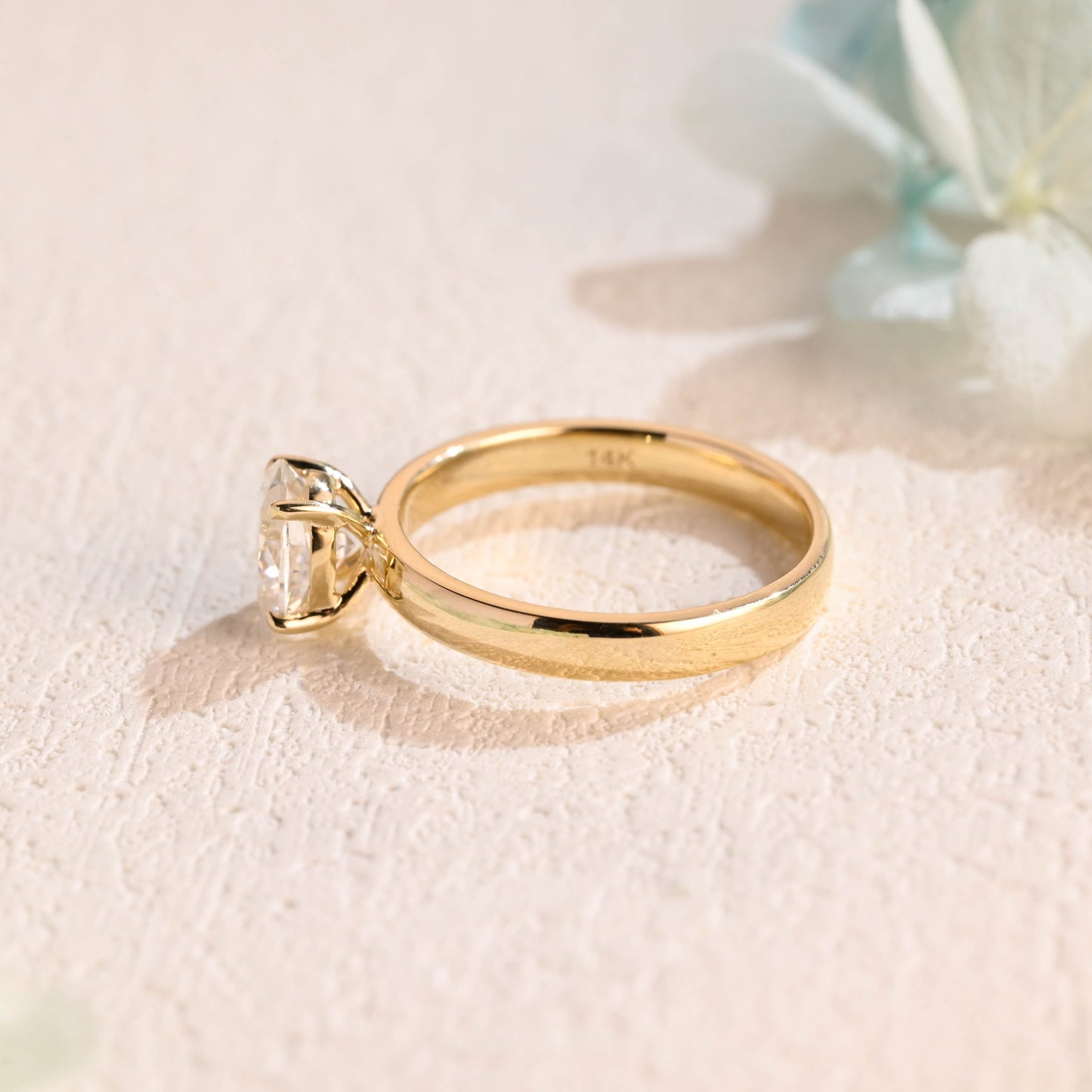 CausYou oval cut moissanite engagement ring Solid Gold 3.5mm Width Solitaire Oval Cut Moissanite Engagement Ring