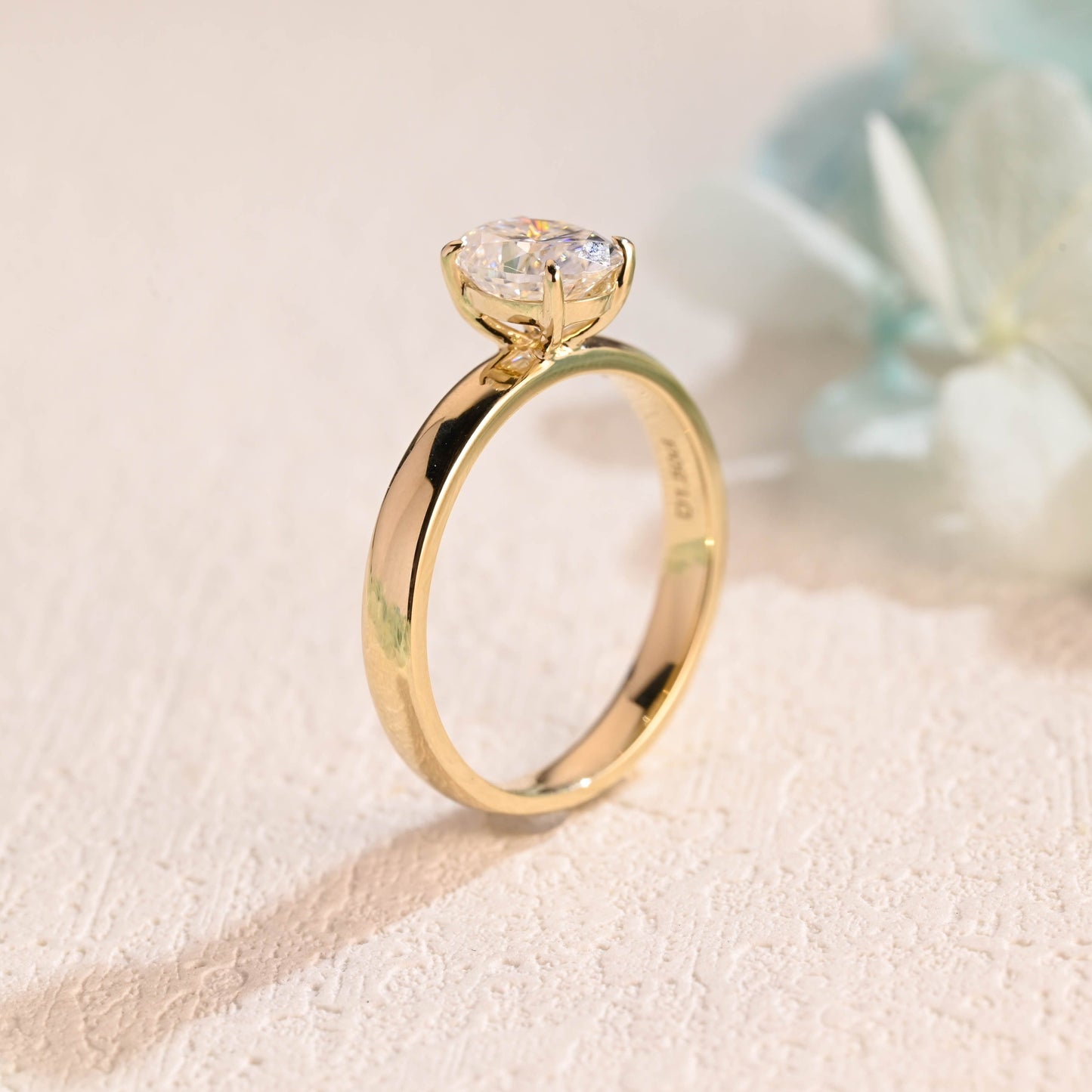 CausYou oval cut moissanite engagement ring Solid Gold 3.5mm Width Solitaire Oval Cut Moissanite Engagement Ring