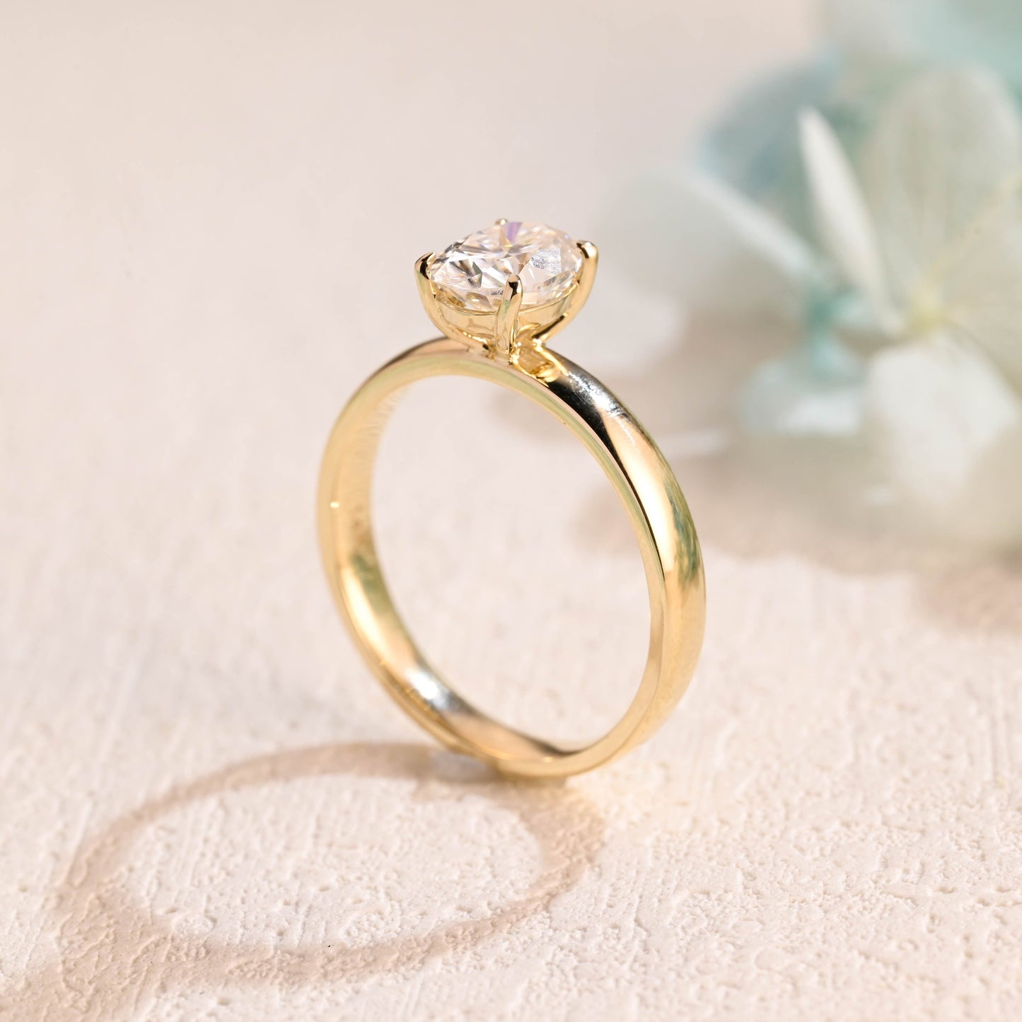 CausYou oval cut moissanite engagement ring Solid Gold 3.5mm Width Solitaire Oval Cut Moissanite Engagement Ring
