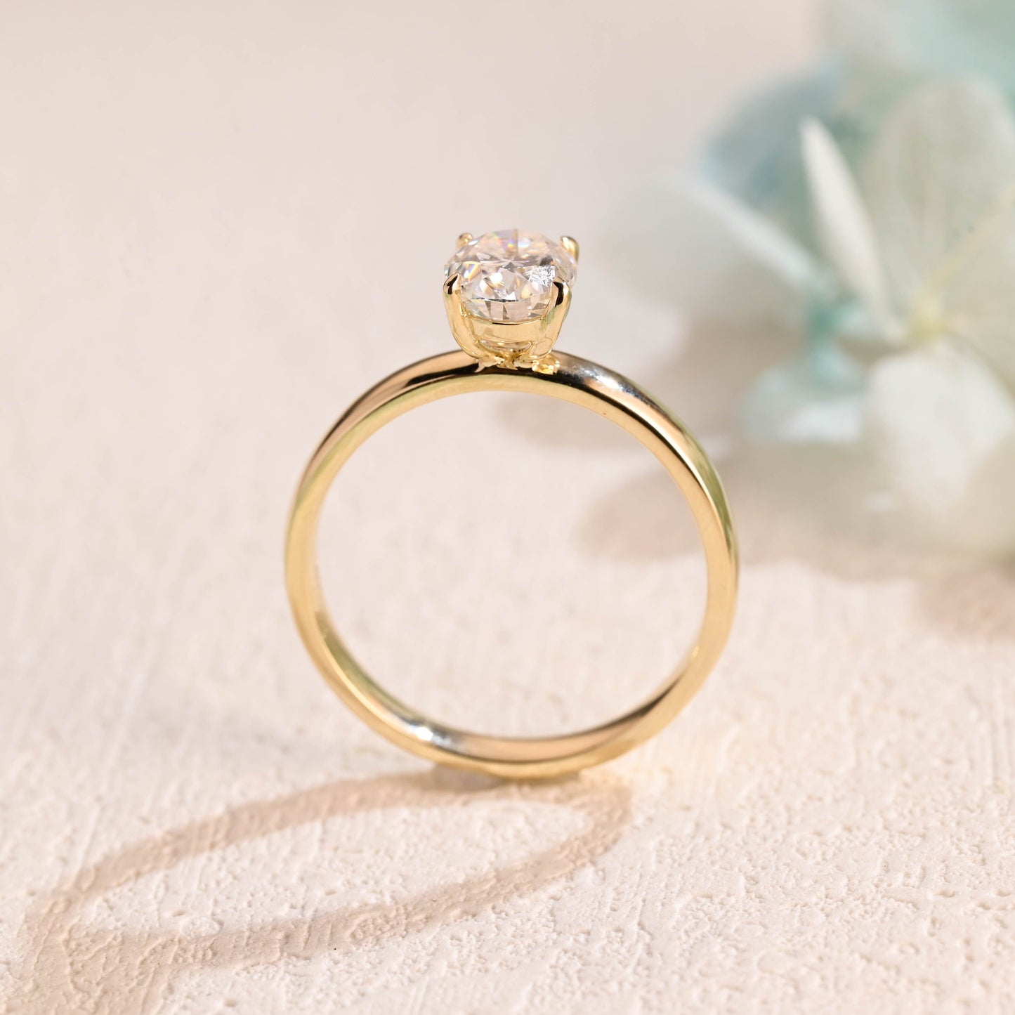CausYou oval cut moissanite engagement ring Solid Gold 3.5mm Width Solitaire Oval Cut Moissanite Engagement Ring
