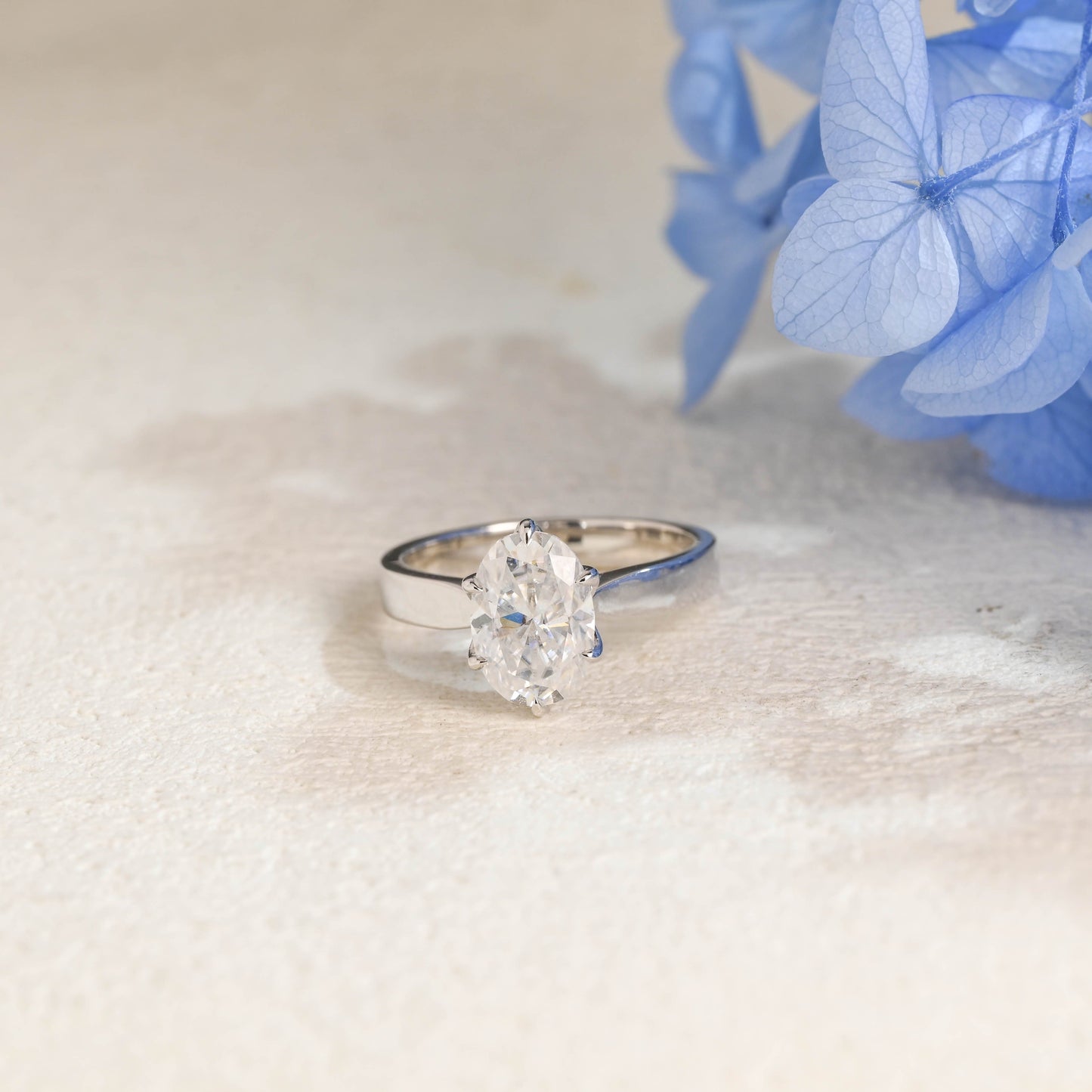 CausYou oval cut moissanite engagement ring Solid Gold 3mm Width Tulip Solitaire Oval Cut Moissanite Engagement Ring