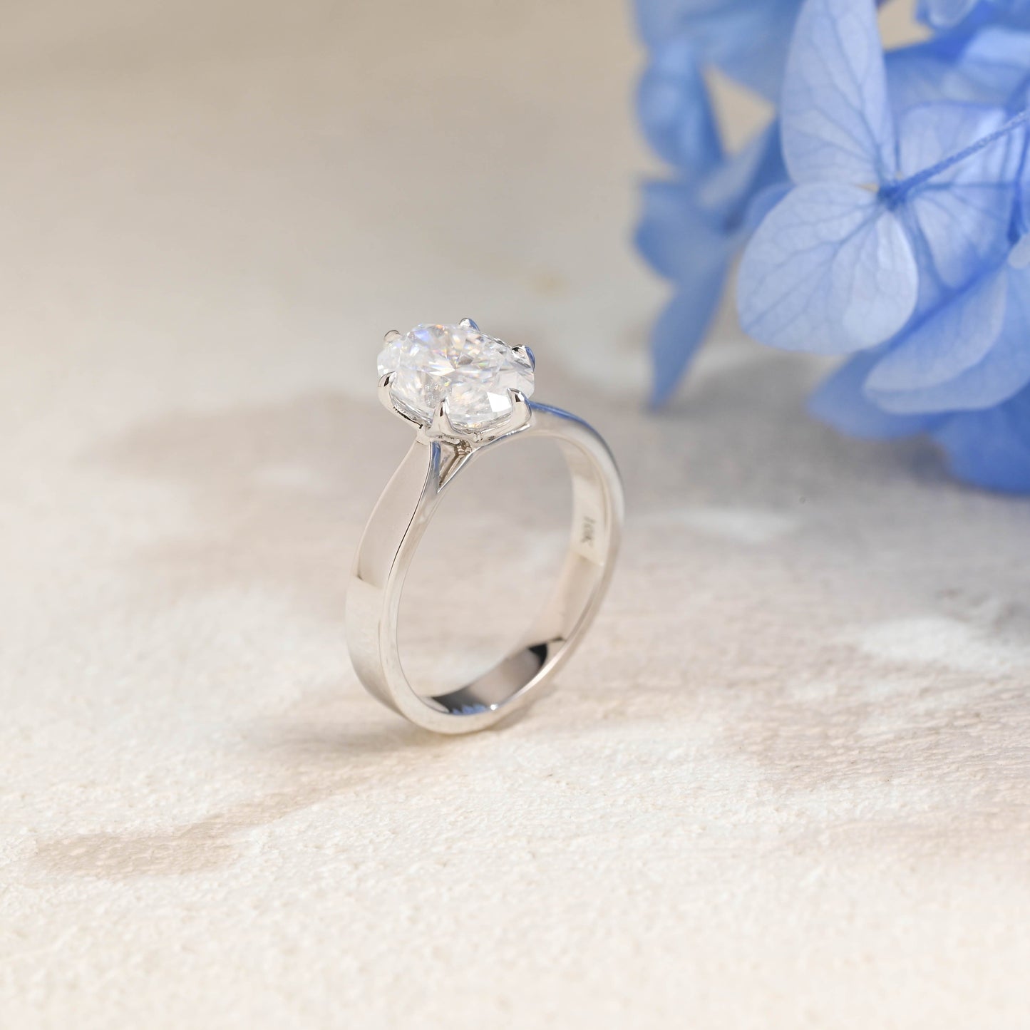CausYou oval cut moissanite engagement ring Solid Gold 3mm Width Tulip Solitaire Oval Cut Moissanite Engagement Ring