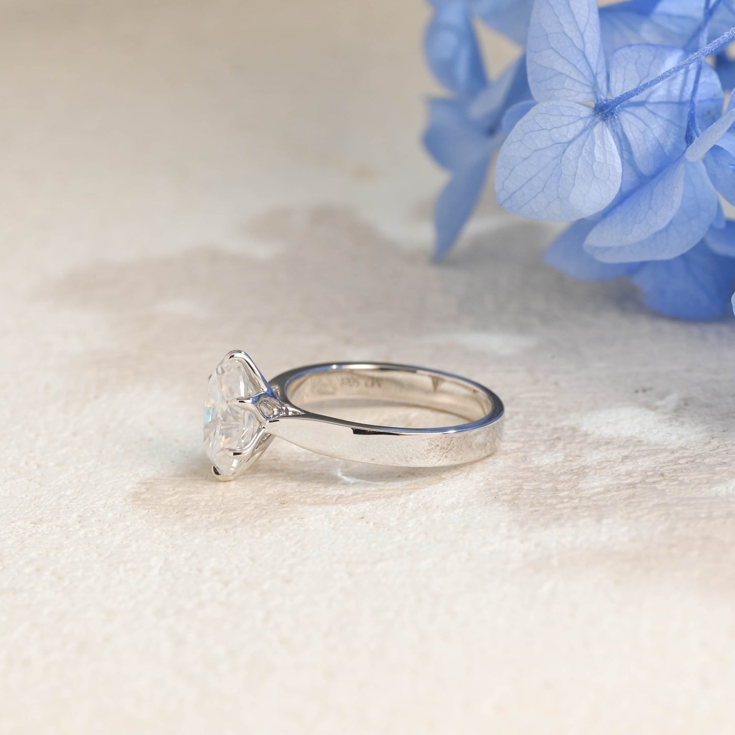 CausYou oval cut moissanite engagement ring Solid Gold 3mm Width Tulip Solitaire Oval Cut Moissanite Engagement Ring