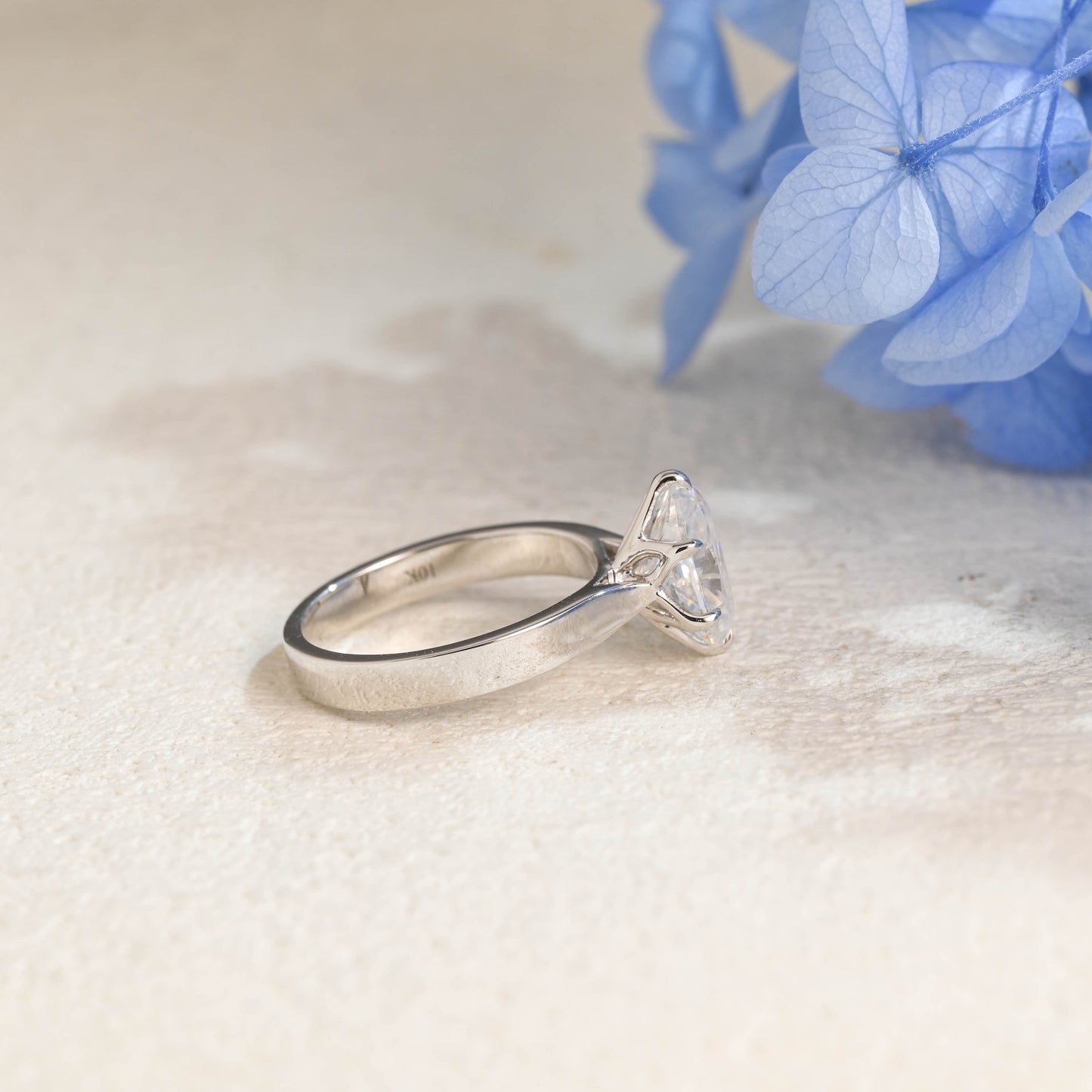CausYou oval cut moissanite engagement ring Solid Gold 3mm Width Tulip Solitaire Oval Cut Moissanite Engagement Ring