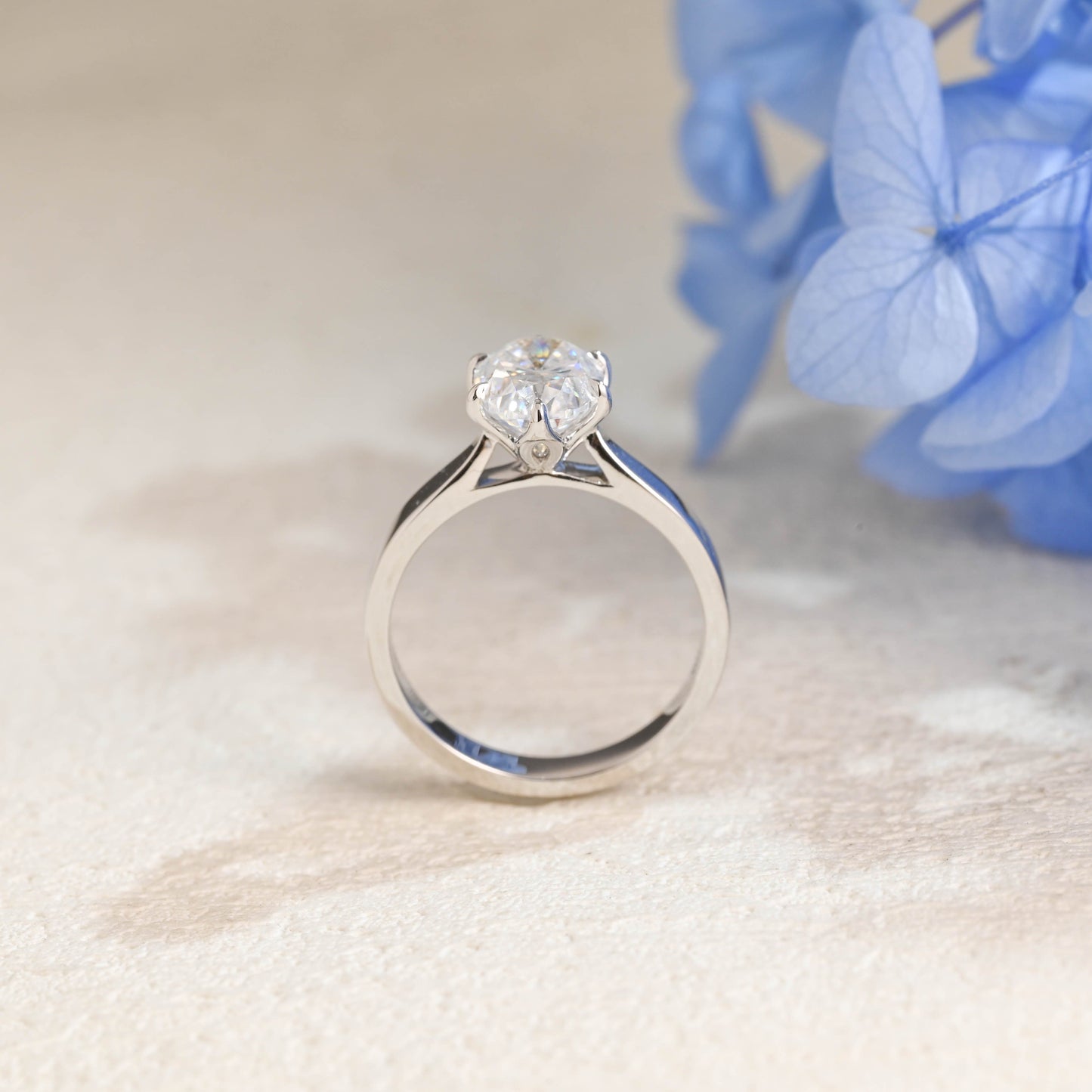 CausYou oval cut moissanite engagement ring Solid Gold 3mm Width Tulip Solitaire Oval Cut Moissanite Engagement Ring