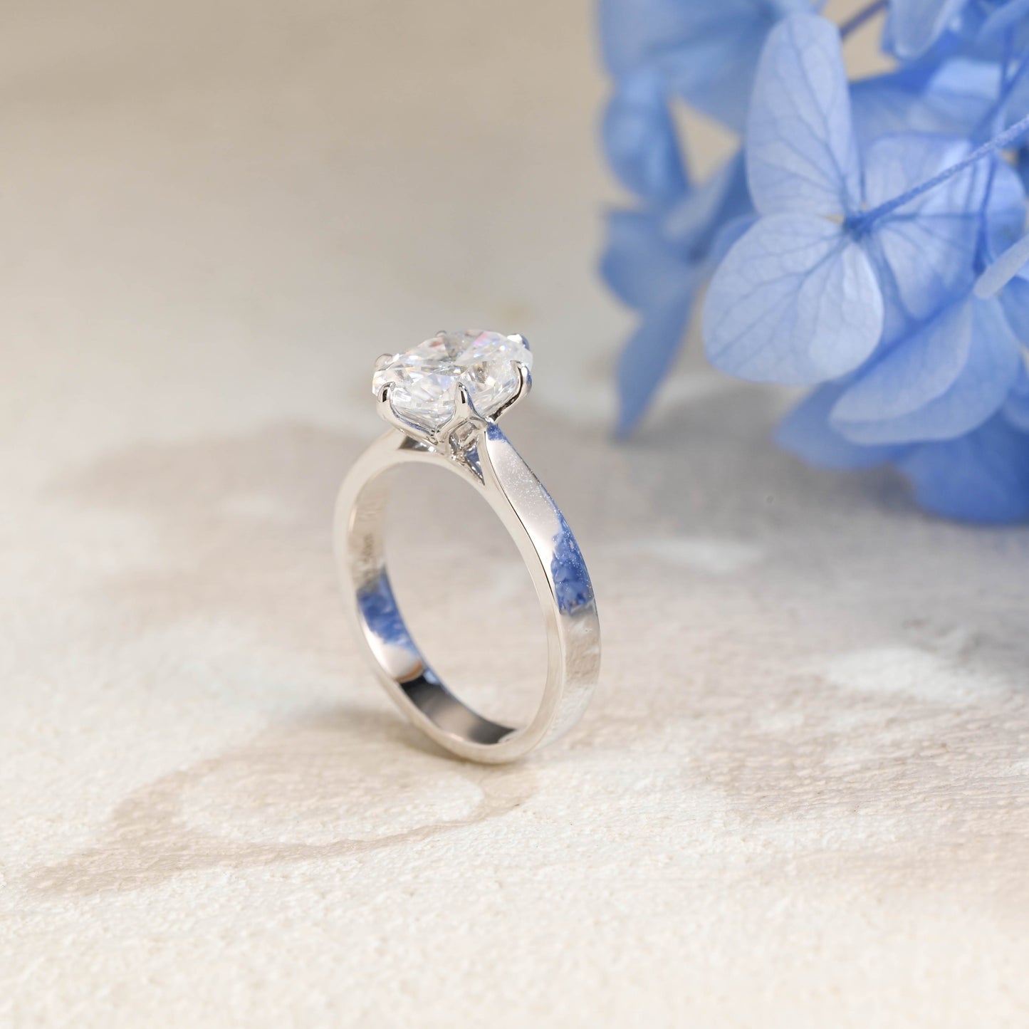 CausYou oval cut moissanite engagement ring Solid Gold 3mm Width Tulip Solitaire Oval Cut Moissanite Engagement Ring