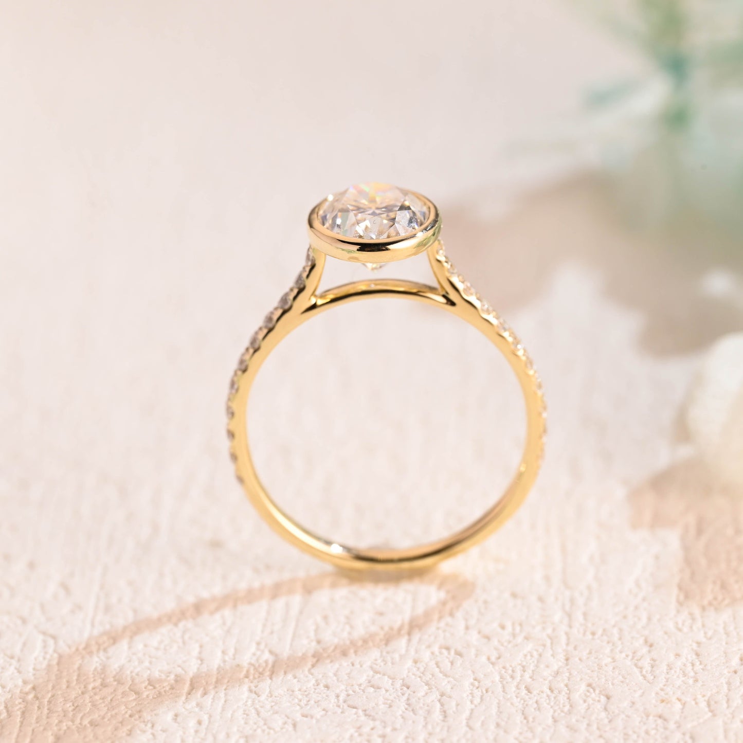 CausYou oval cut moissanite engagement ring Solid Gold Bezel Oval Moissanite Engagement Ring, Promise Ring, Proposal Ring, Gift for Woman, Wife
